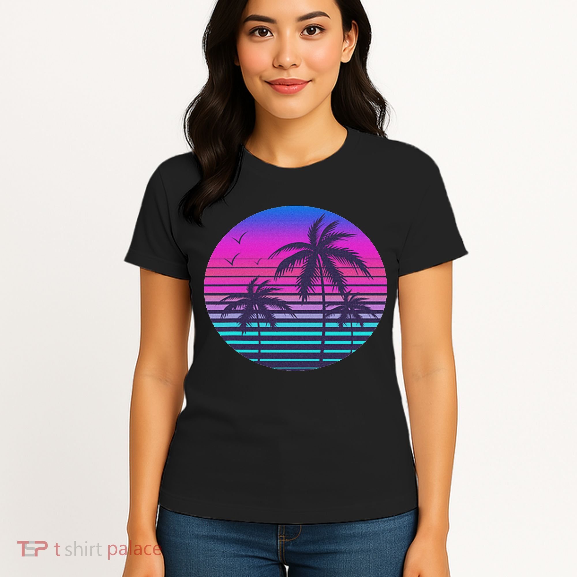 Sunset Cool Summer Vacation Women Beach Palm Tree Women's T-Shirt