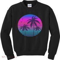 Sunset Cool Summer Vacation Women Beach Palm Tree Kids Sweatshirt thumb 0