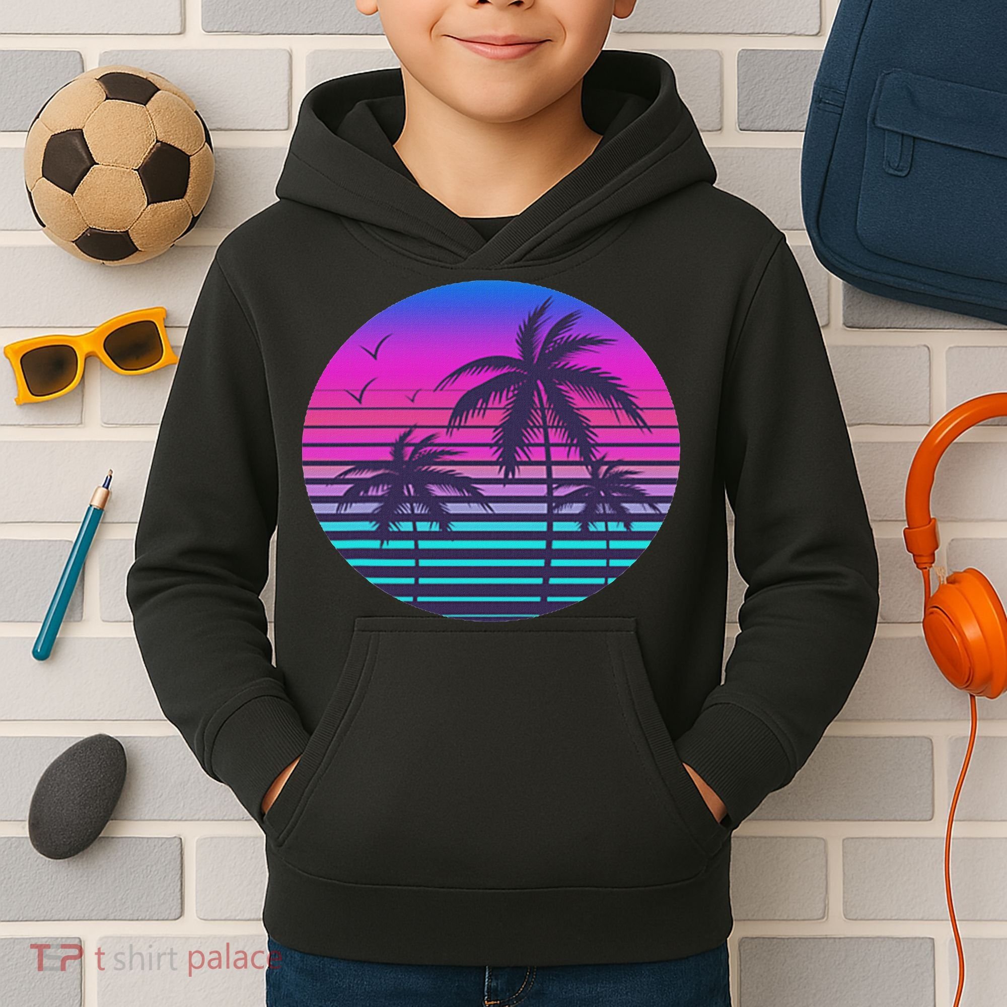 Sunset Cool Summer Vacation Women Beach Palm Tree Kids Hoodie