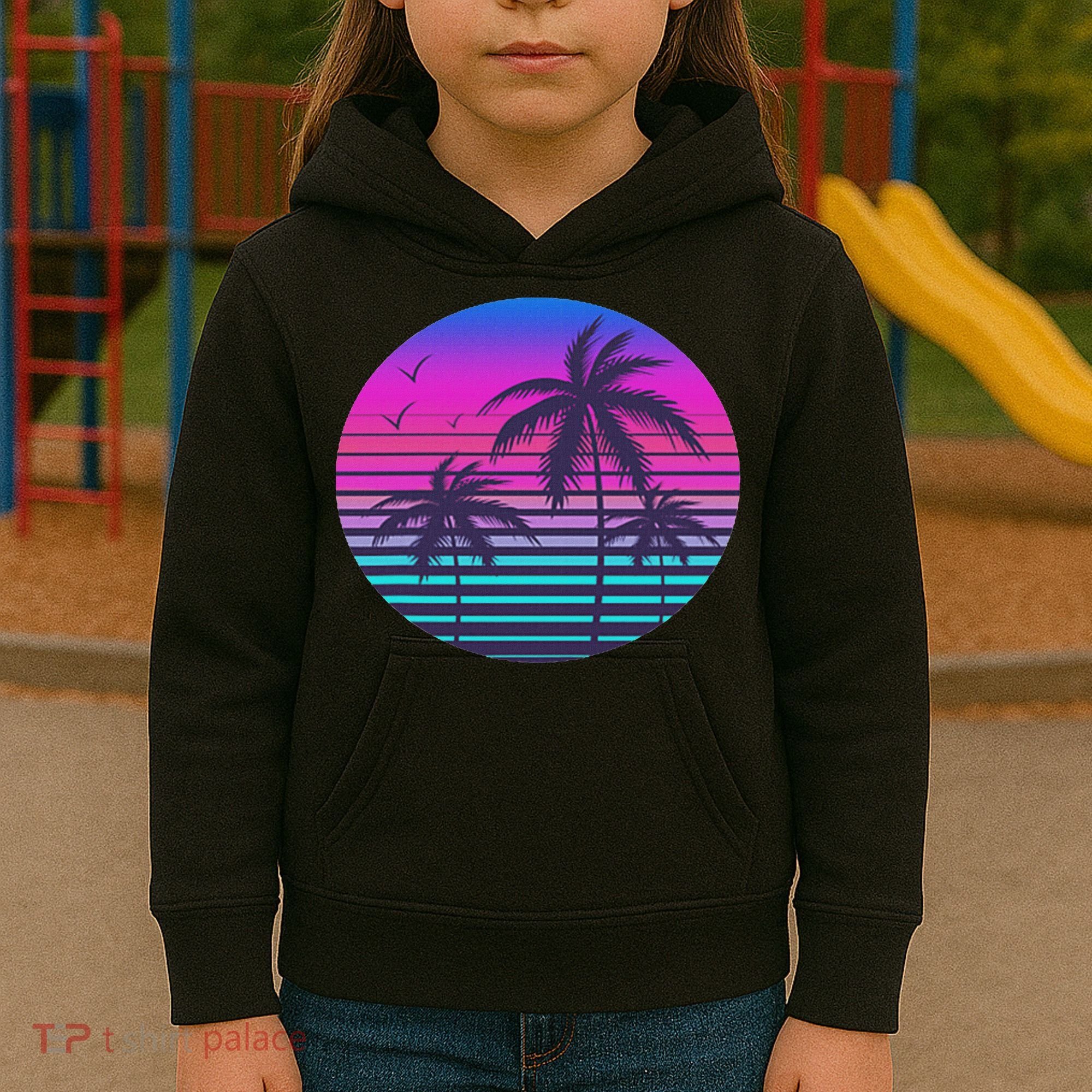 Sunset Cool Summer Vacation Women Beach Palm Tree Kids Hoodie