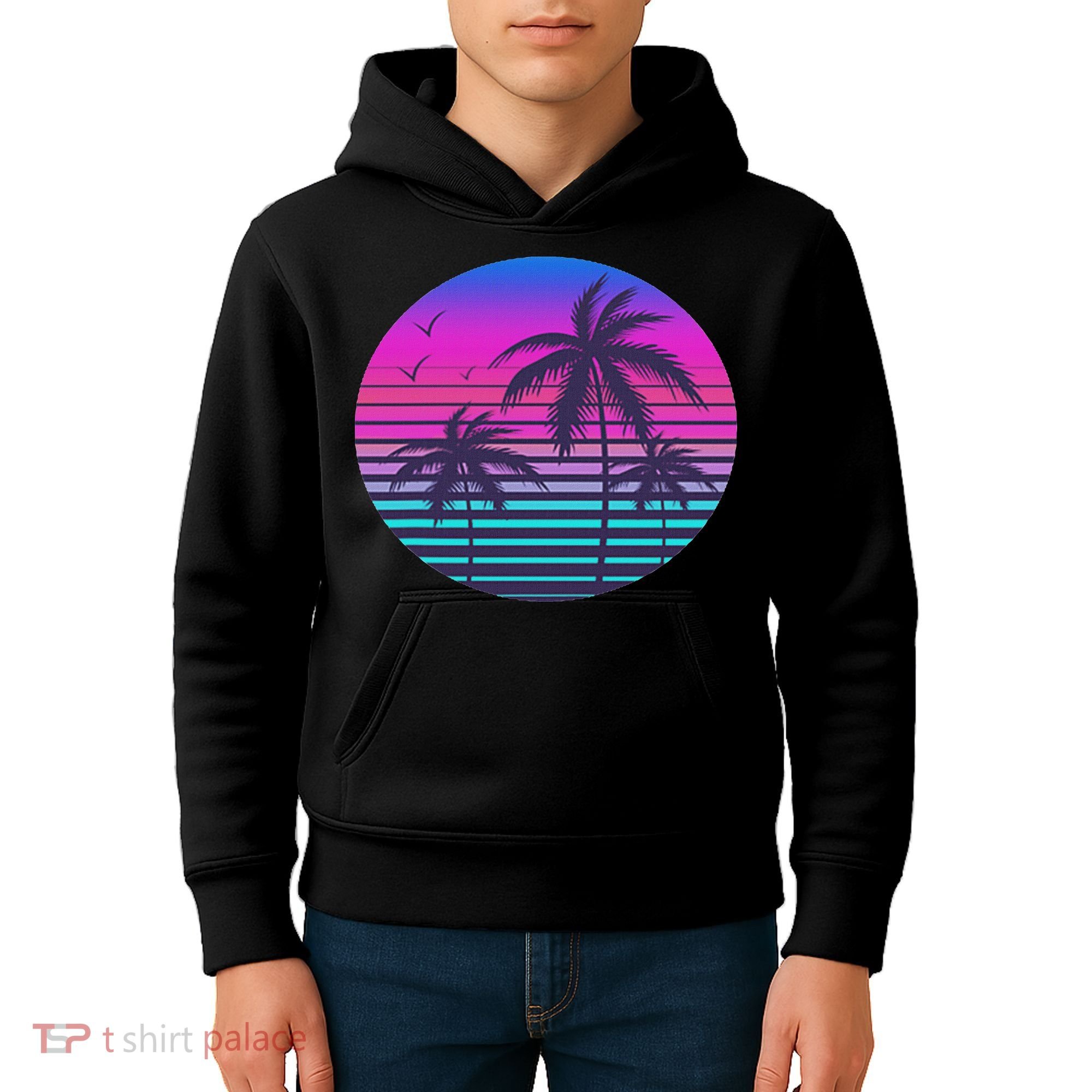 Sunset Cool Summer Vacation Women Beach Palm Tree Kids Hoodie