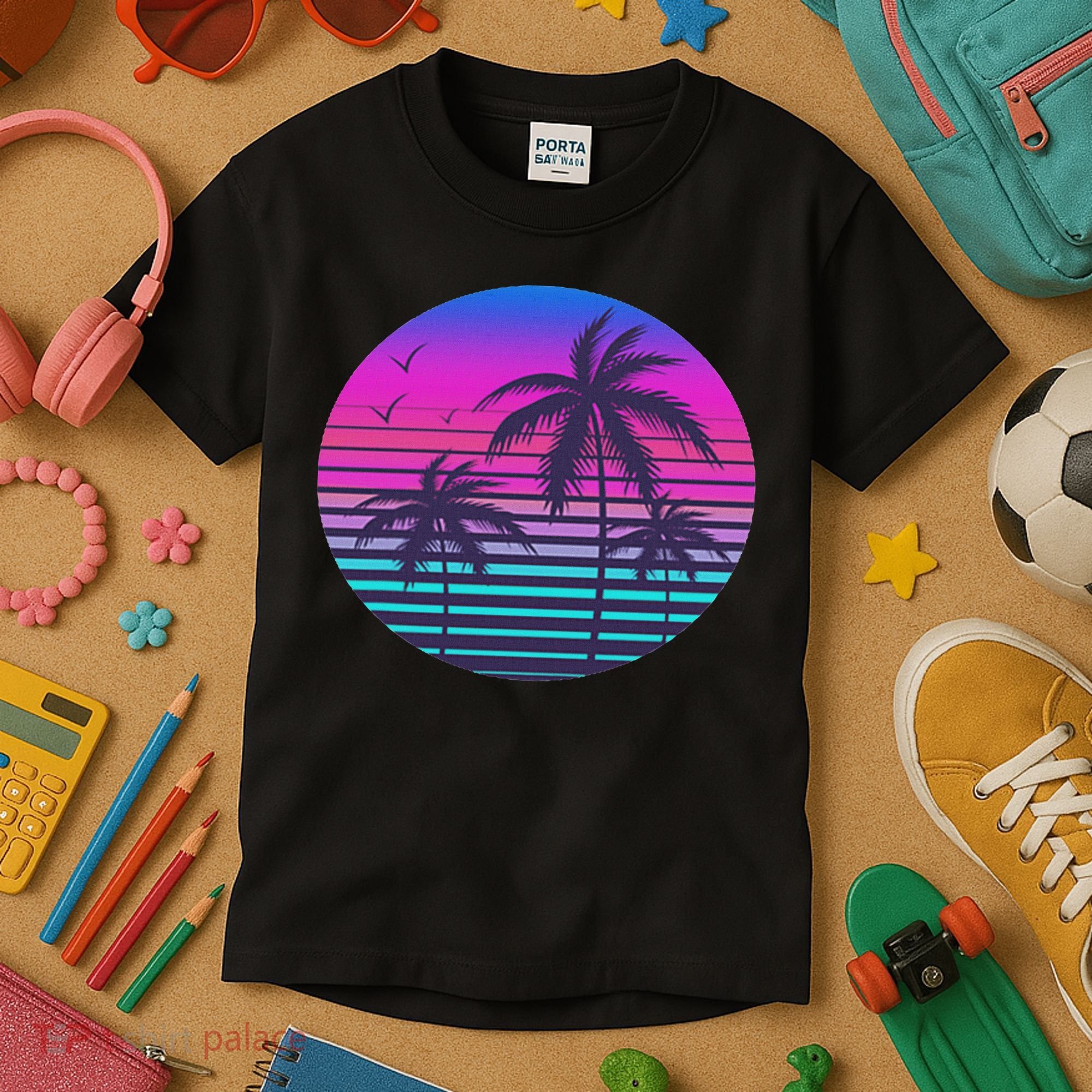Sunset Cool Summer Vacation Women Beach Palm Tree Kids T-Shirt