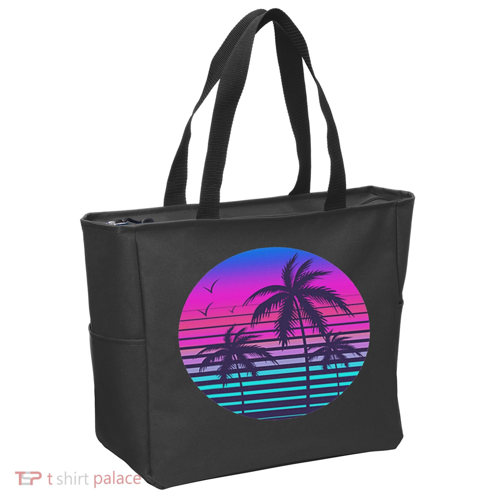 Sunset Cool Summer Vacation Women Beach Palm Tree Tote Bag
