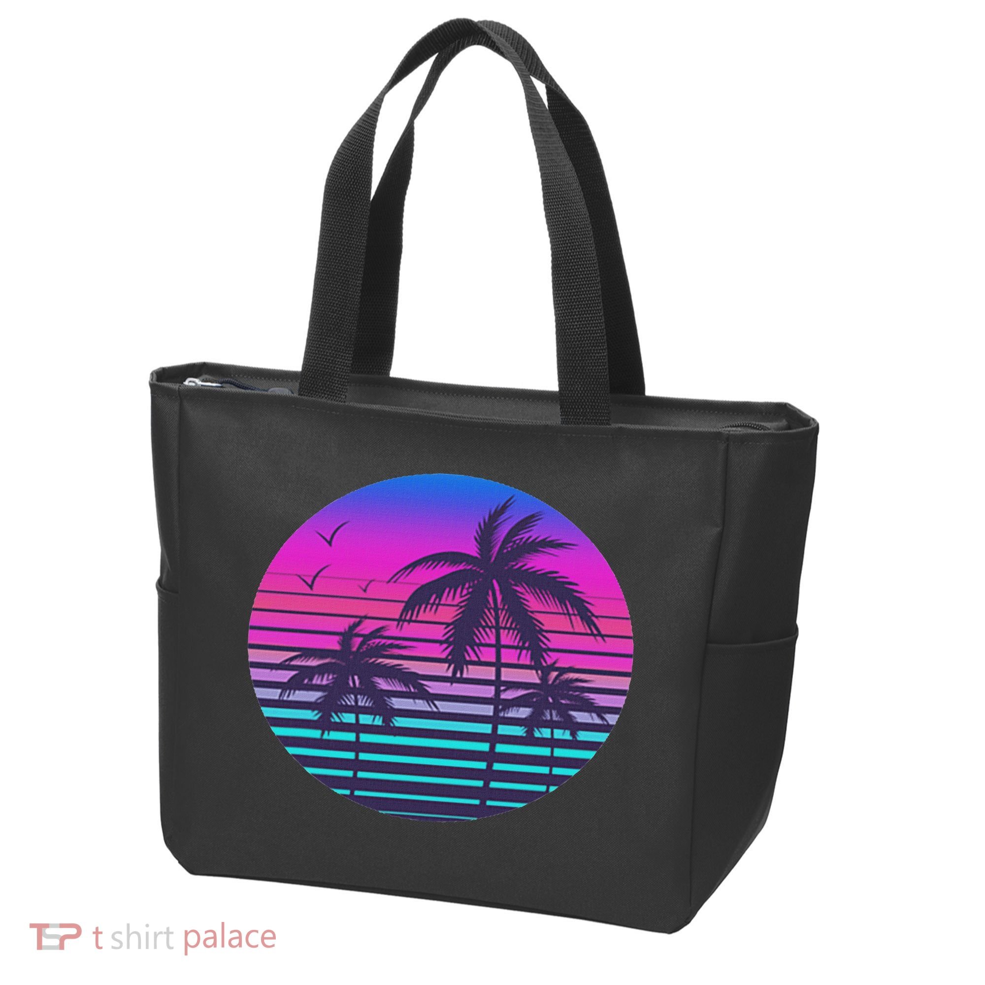 Sunset Cool Summer Vacation Women Beach Palm Tree Tote Bag