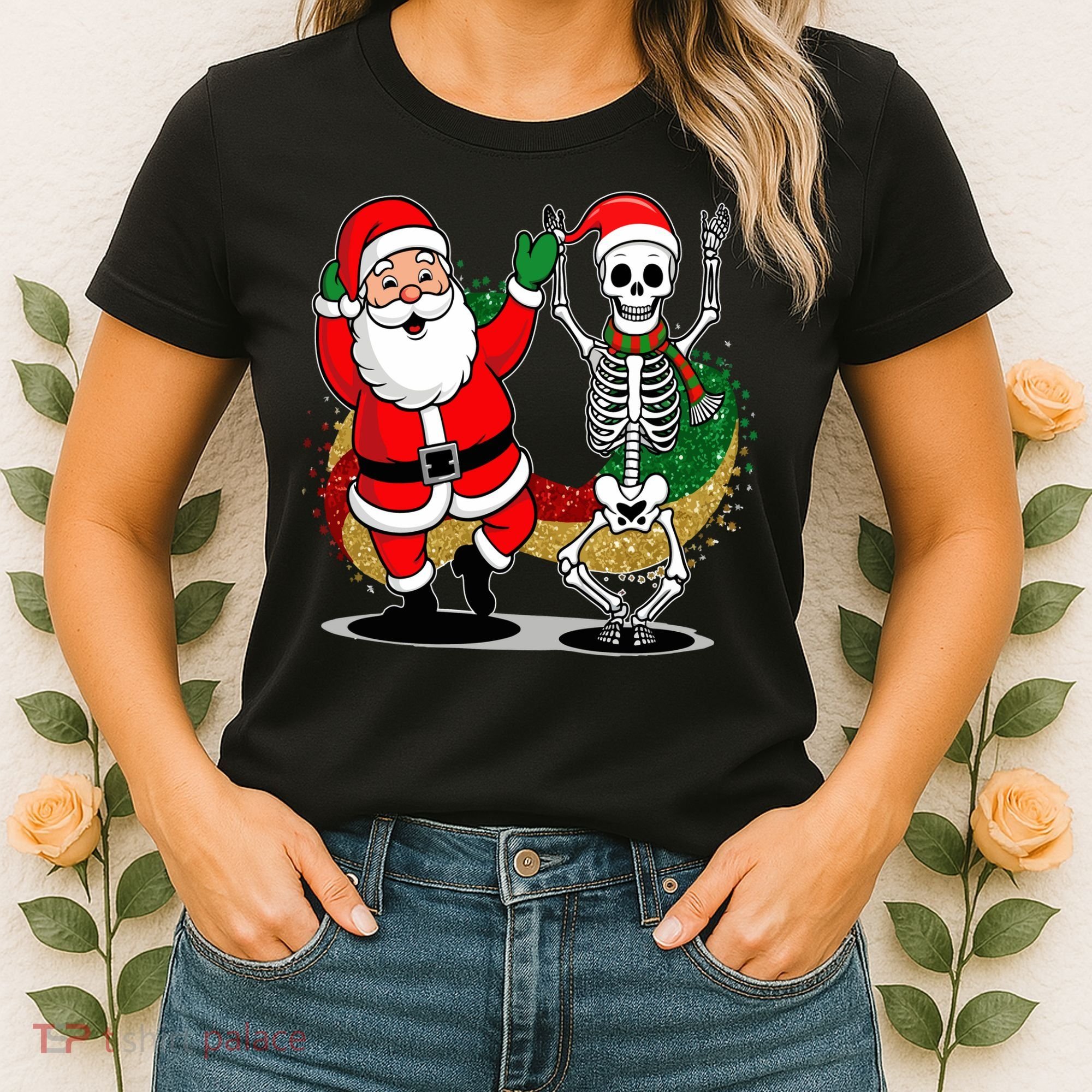 Santa Claus & Skeleton Christmas Women's T-Shirt