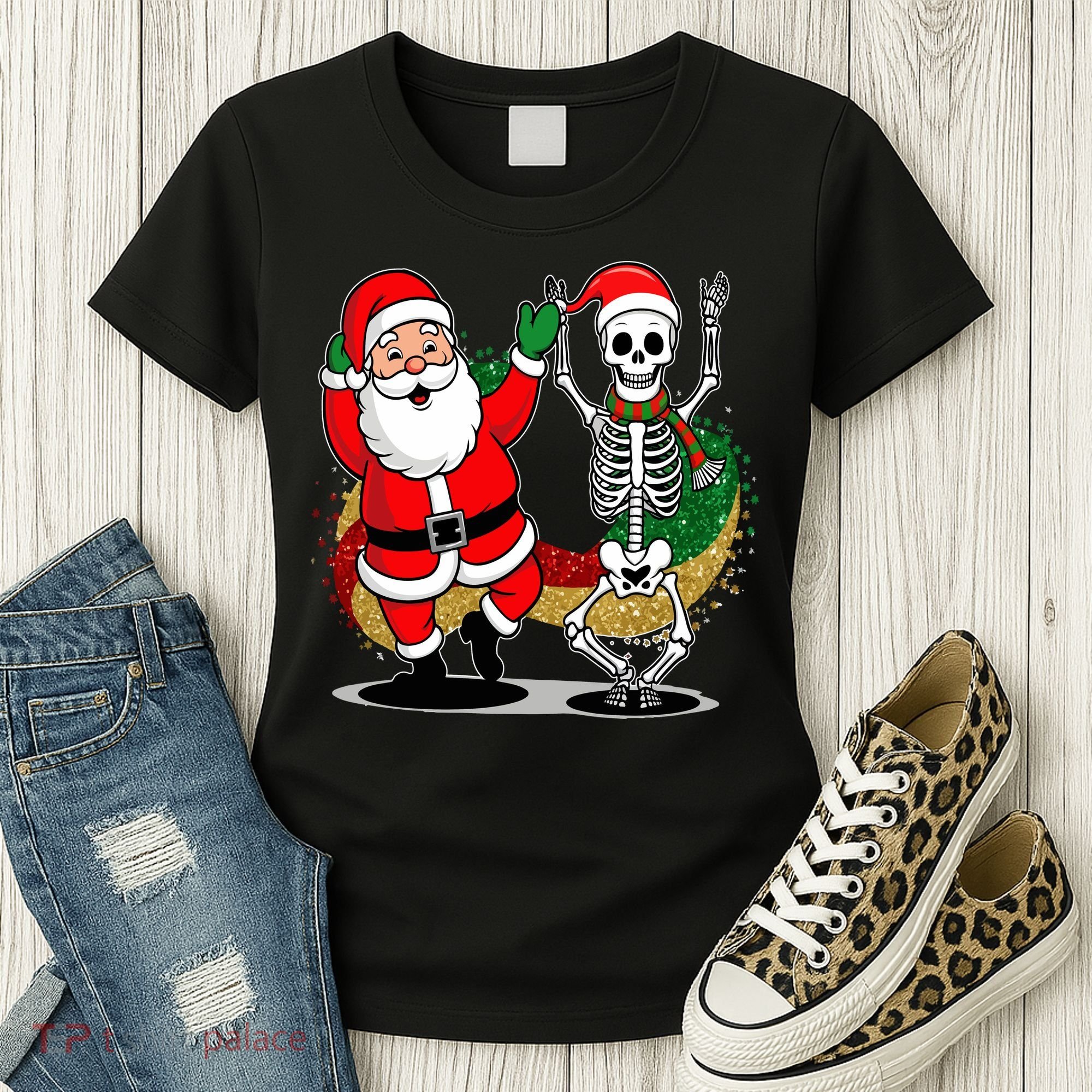 Santa Claus & Skeleton Christmas Women's T-Shirt