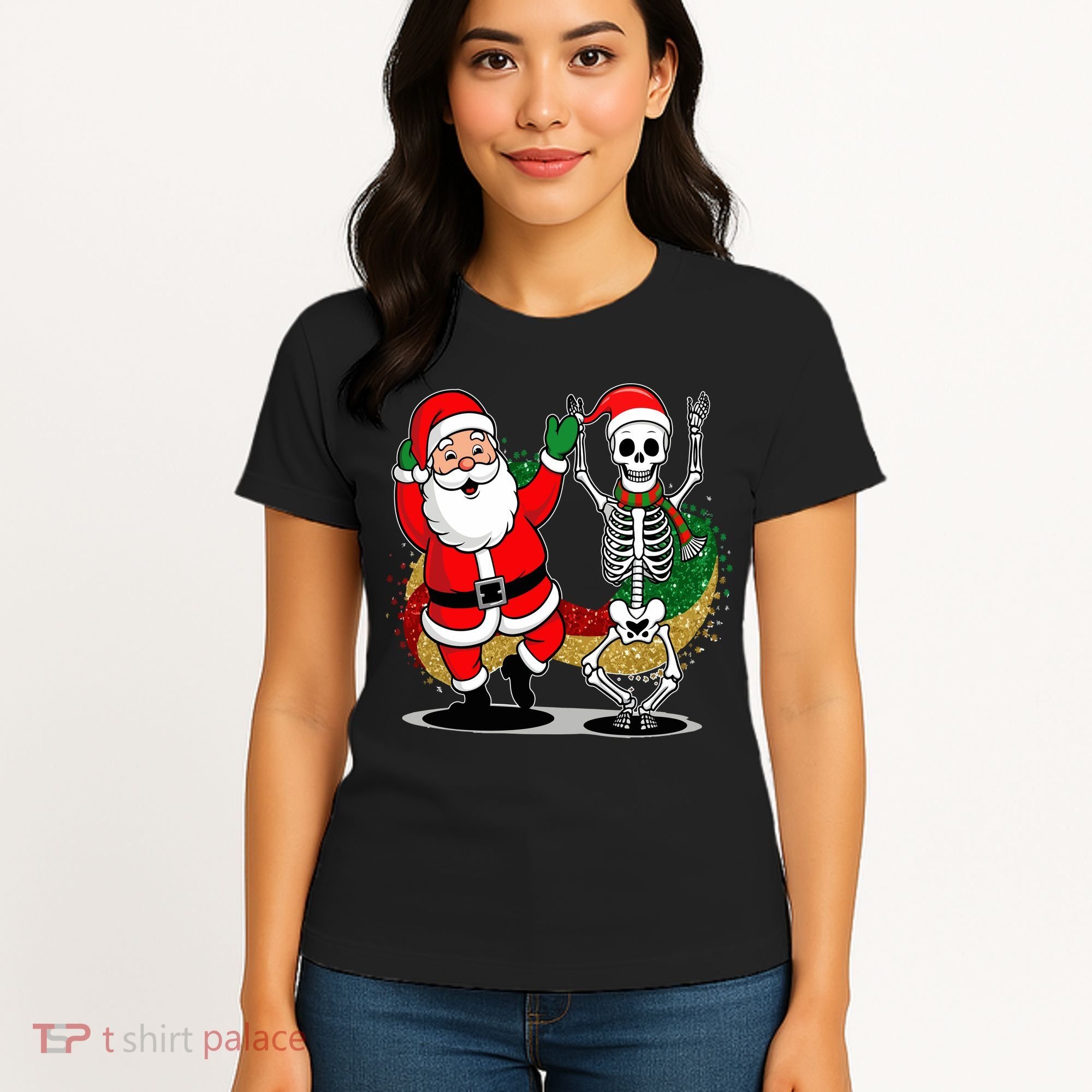 Santa Claus & Skeleton Christmas Women's T-Shirt