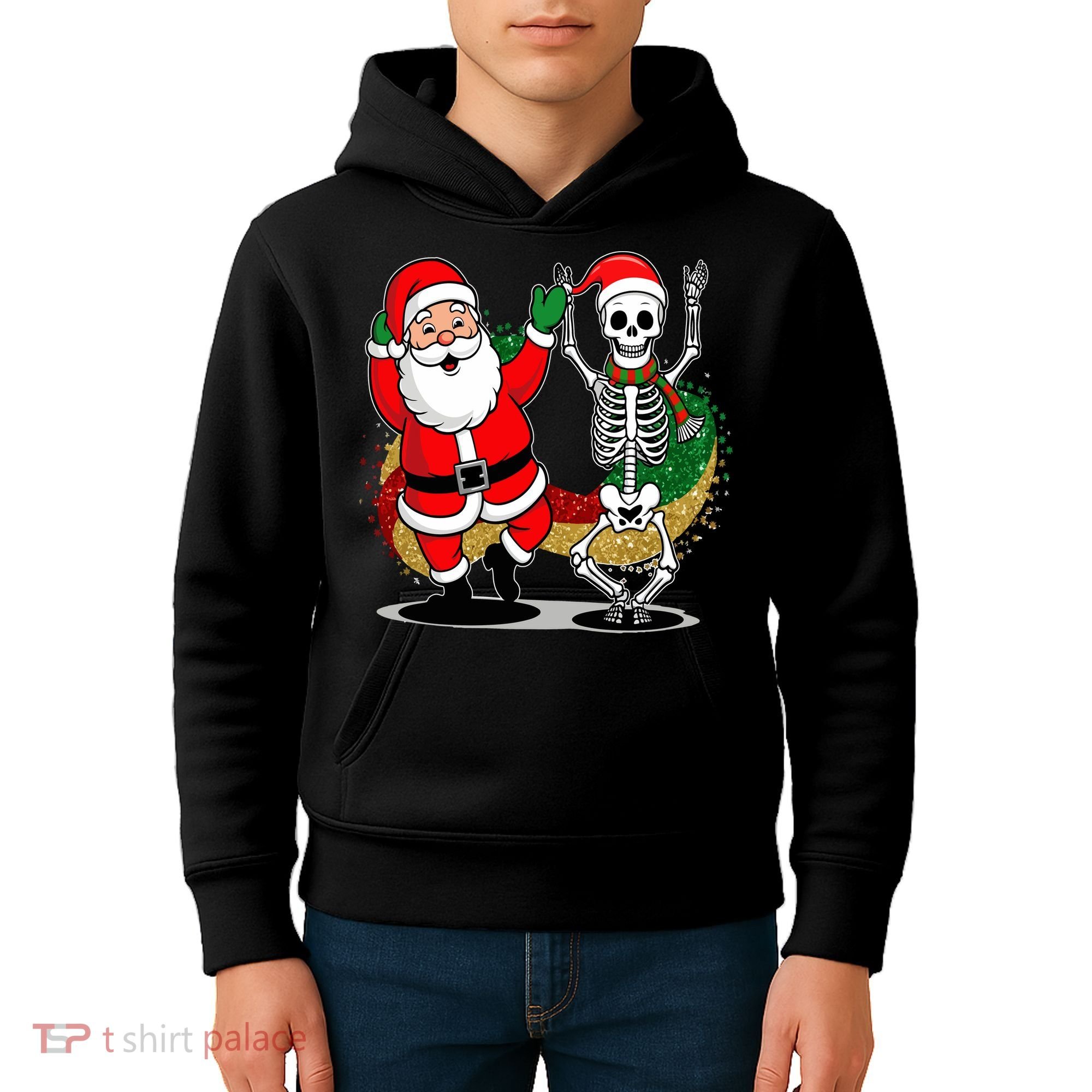 Santa Claus & Skeleton Christmas Kids Hoodie