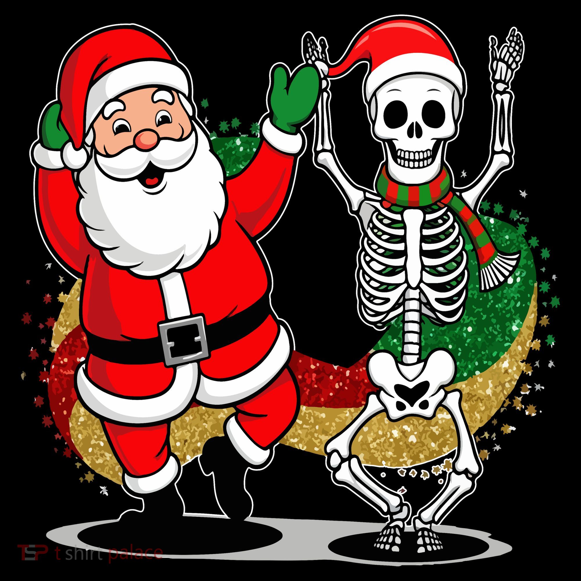 Santa Claus & Skeleton Christmas Kids Long Sleeve Shirt