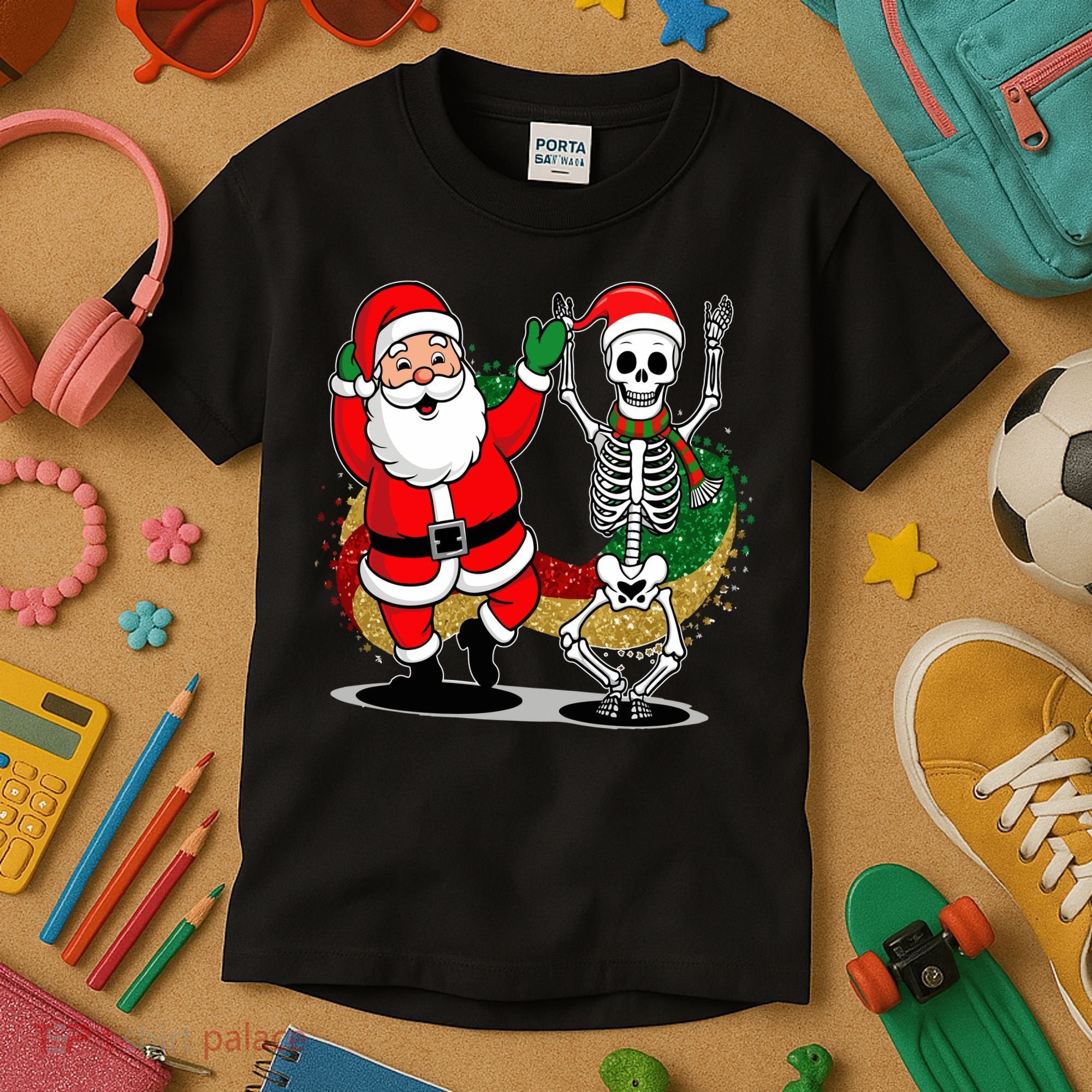 Santa Claus & Skeleton Christmas Kids T-Shirt