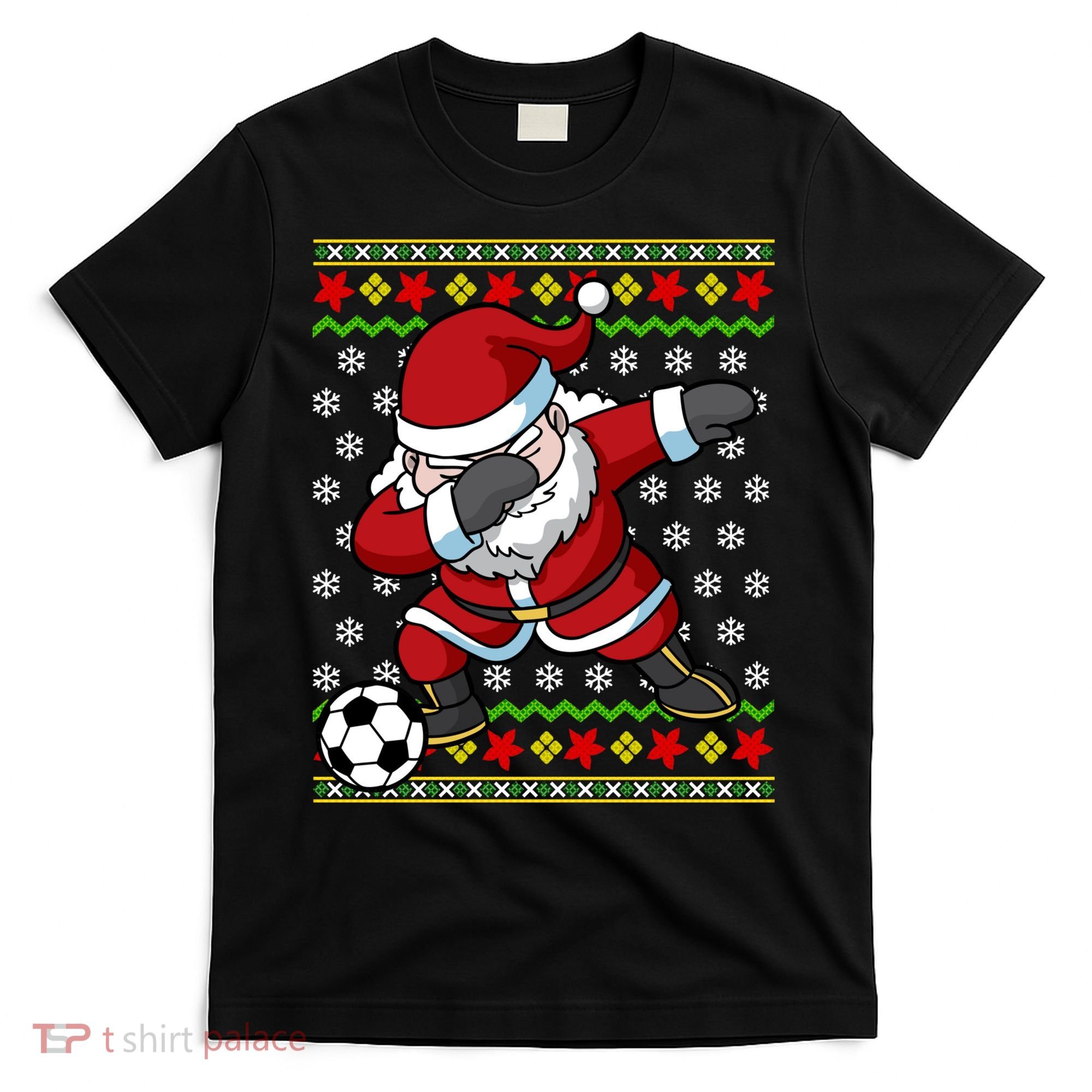 Santa Claus Soccer Dabbing Ugly Christmas Boy Teen T-Shirt