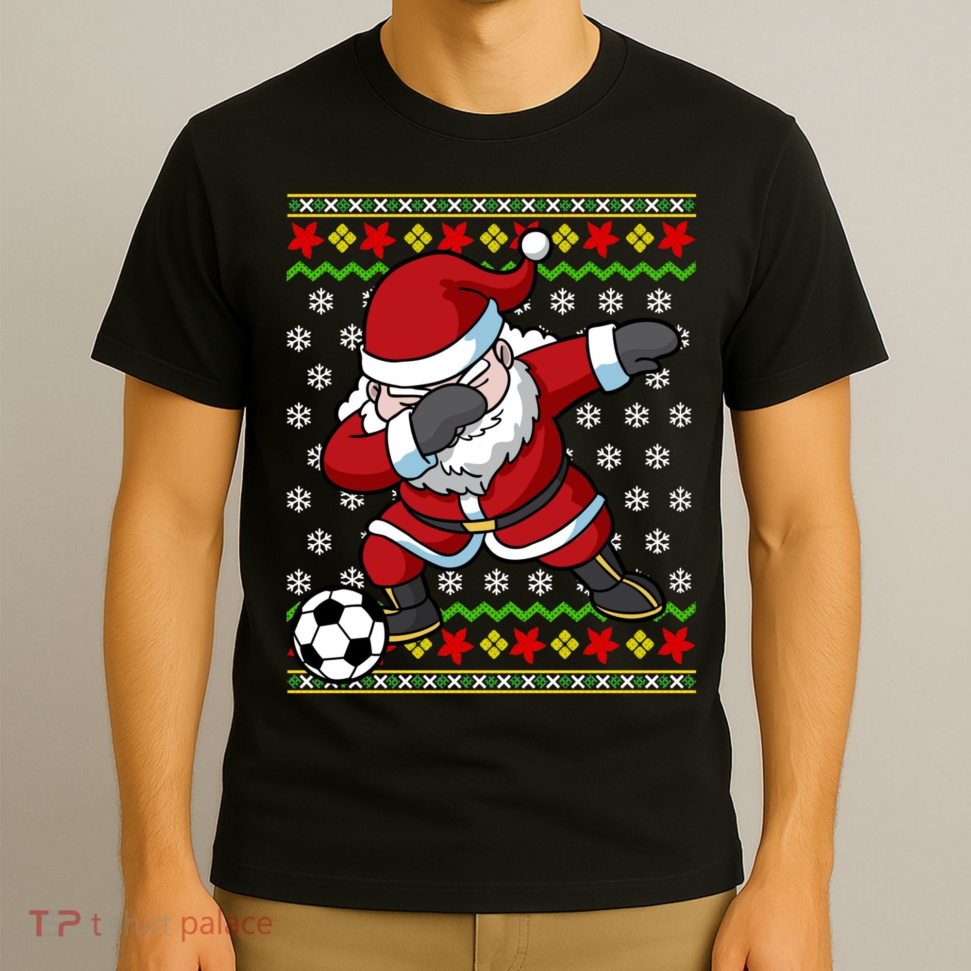 Santa Claus Soccer Dabbing Ugly Christmas Boy Teen T-Shirt