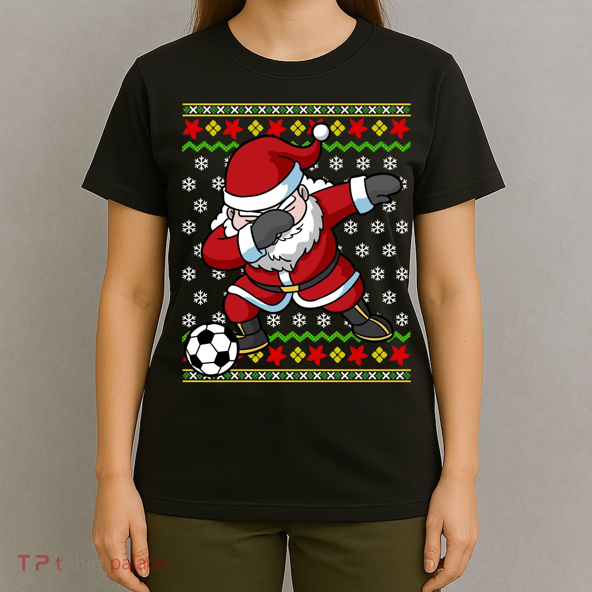 Santa Claus Soccer Dabbing Ugly Christmas Boy Teen T-Shirt