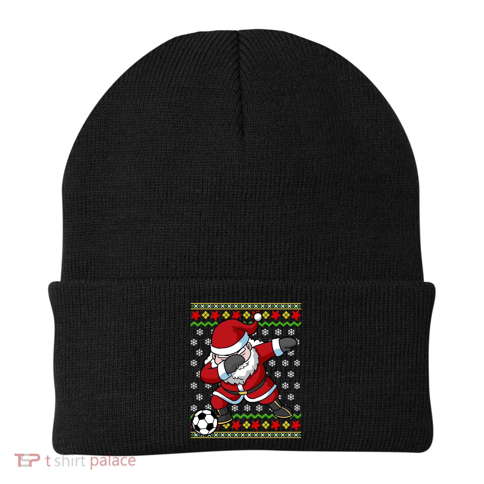 Santa Claus Soccer Dabbing Ugly Christmas Boy Teen Beanie