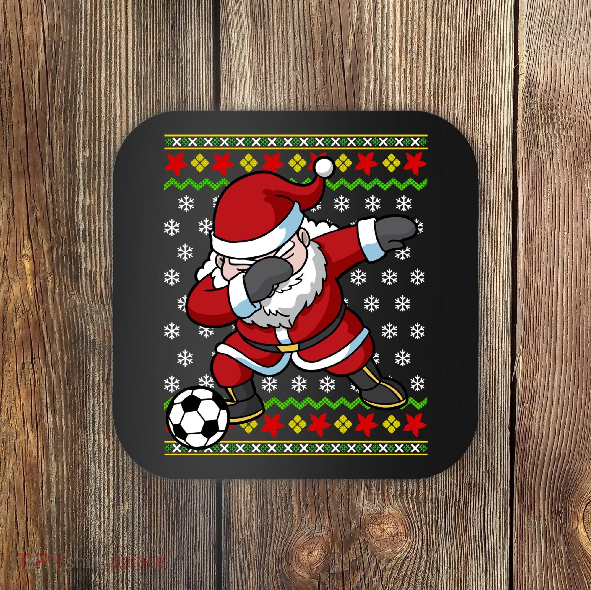 Santa Claus Soccer Dabbing Ugly Christmas Boy Teen Coaster