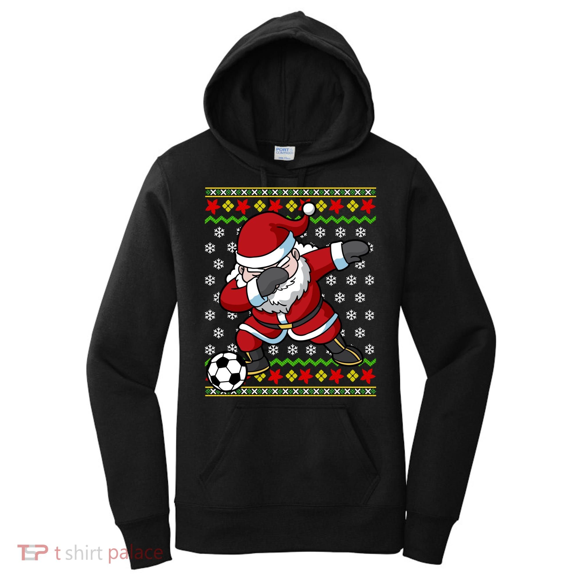 Santa Claus Soccer Dabbing Ugly Christmas Boy Teen Women's Hoodie