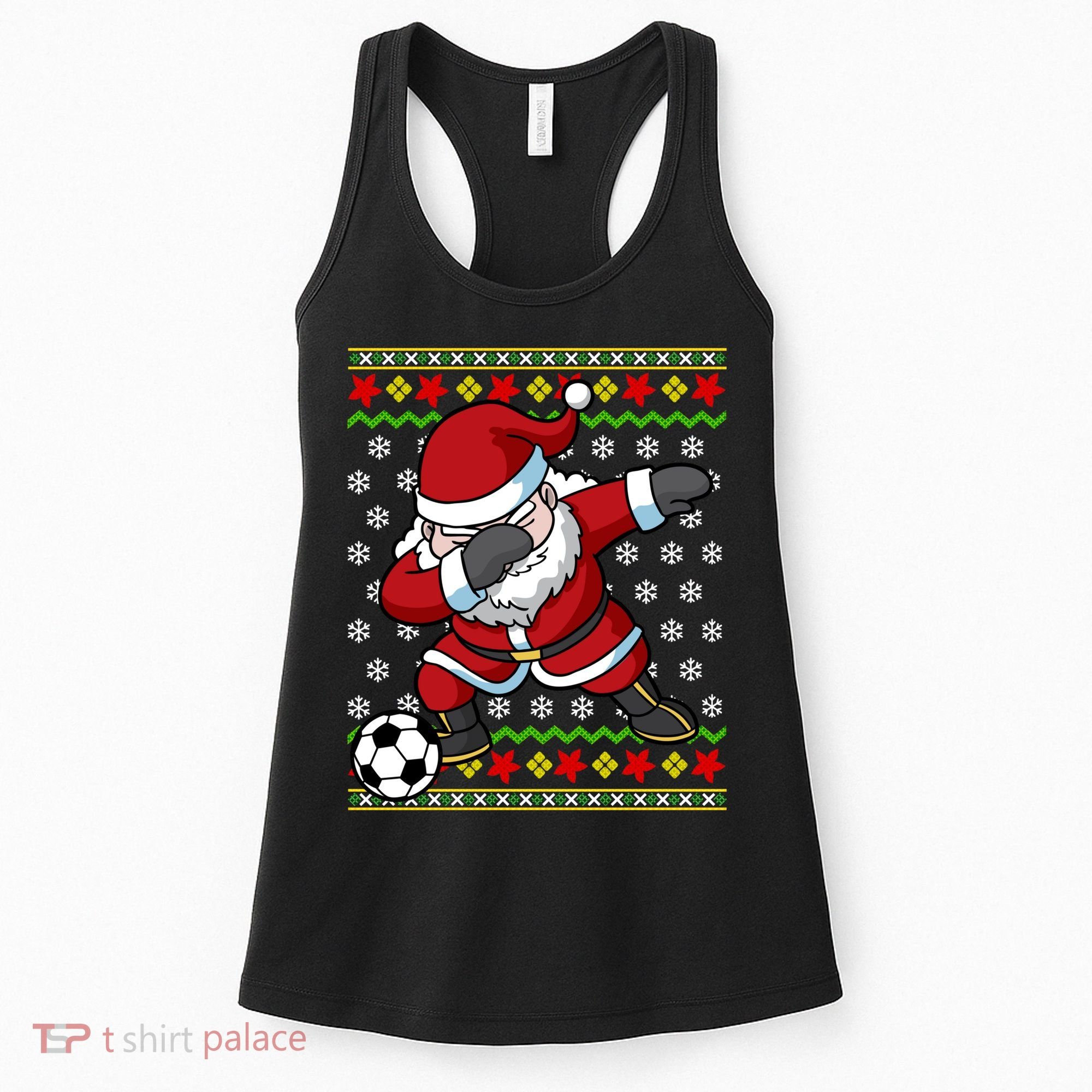 Santa Claus Soccer Dabbing Ugly Christmas Boy Teen Women's Tank Top
