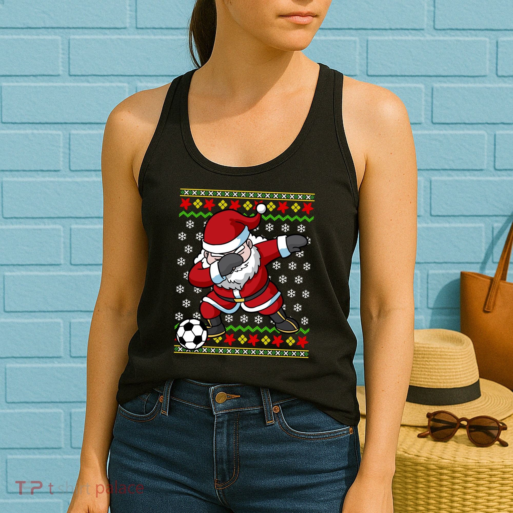 Santa Claus Soccer Dabbing Ugly Christmas Boy Teen Women's Tank Top