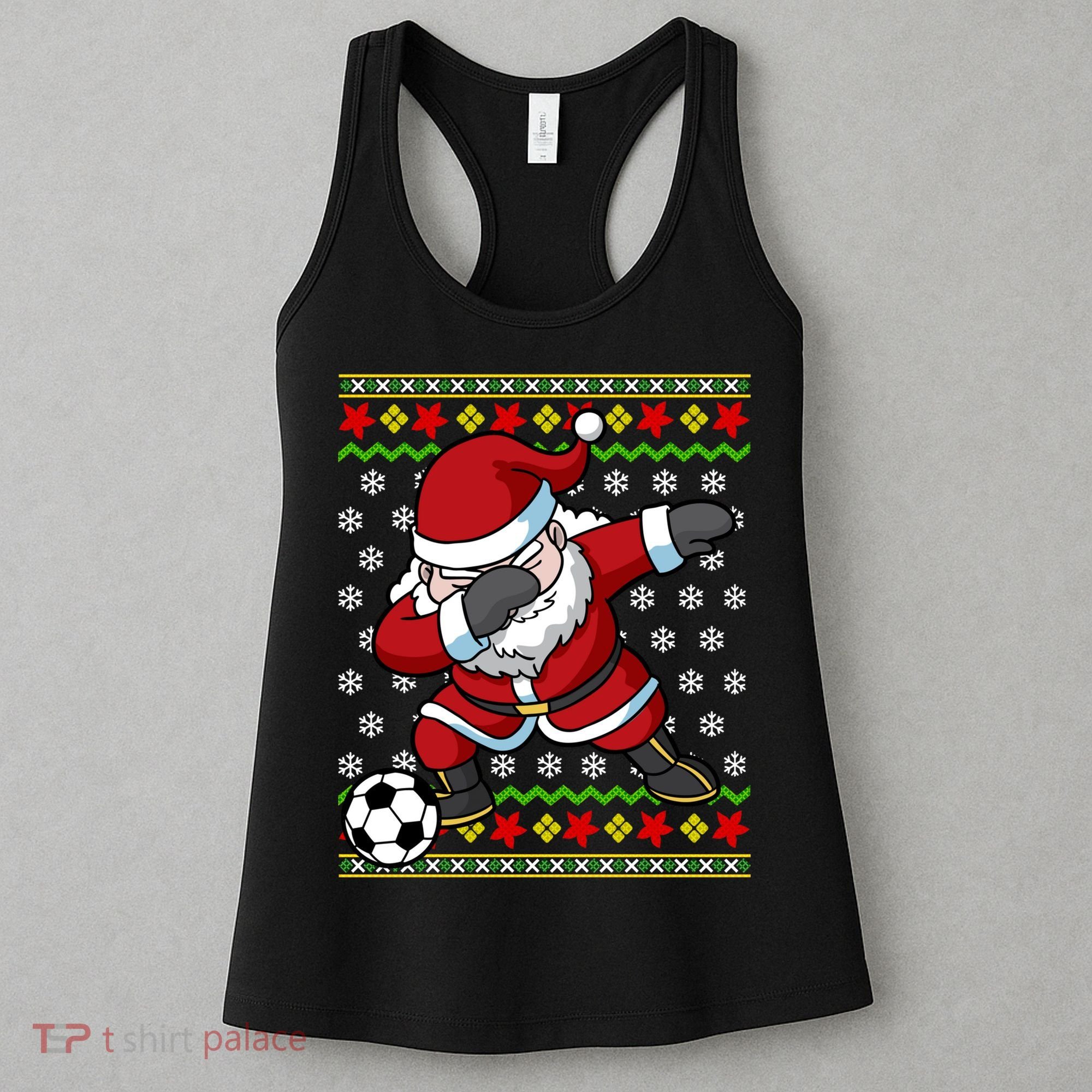 Santa Claus Soccer Dabbing Ugly Christmas Boy Teen Women's Tank Top