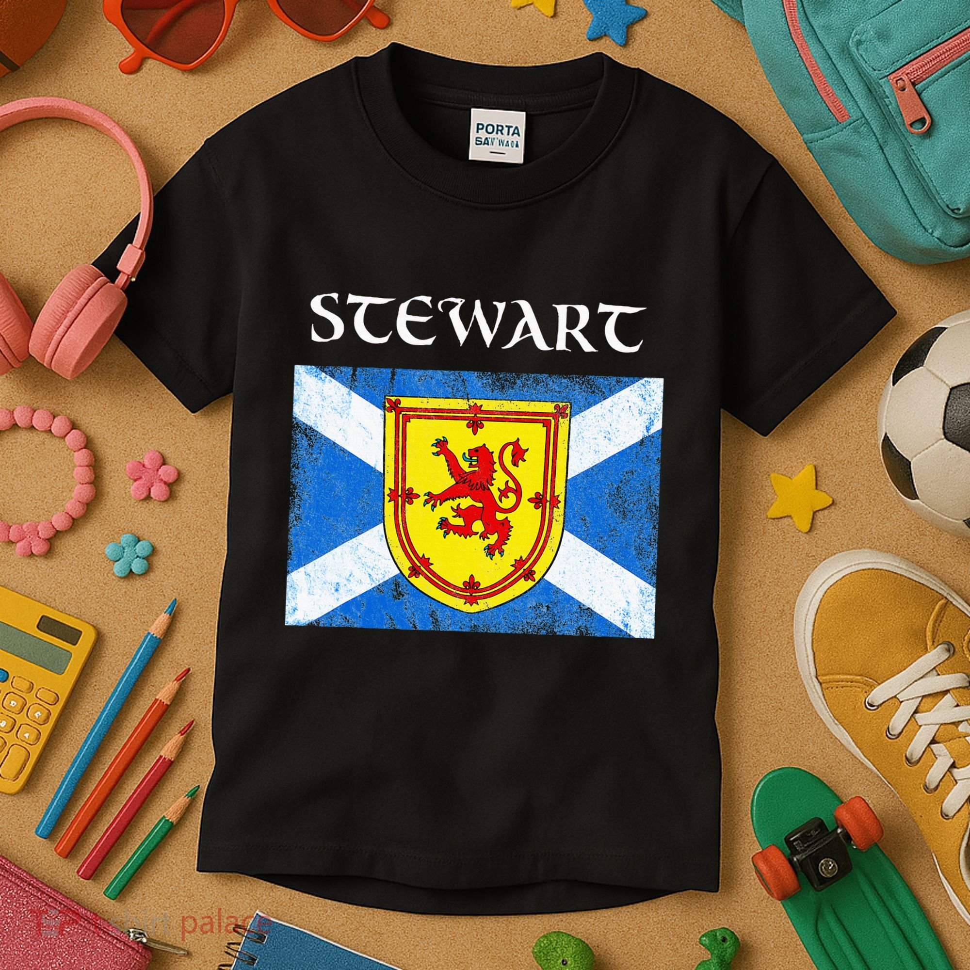 Stewart Clan Scottish Name Scotland Flag Kids T-Shirt