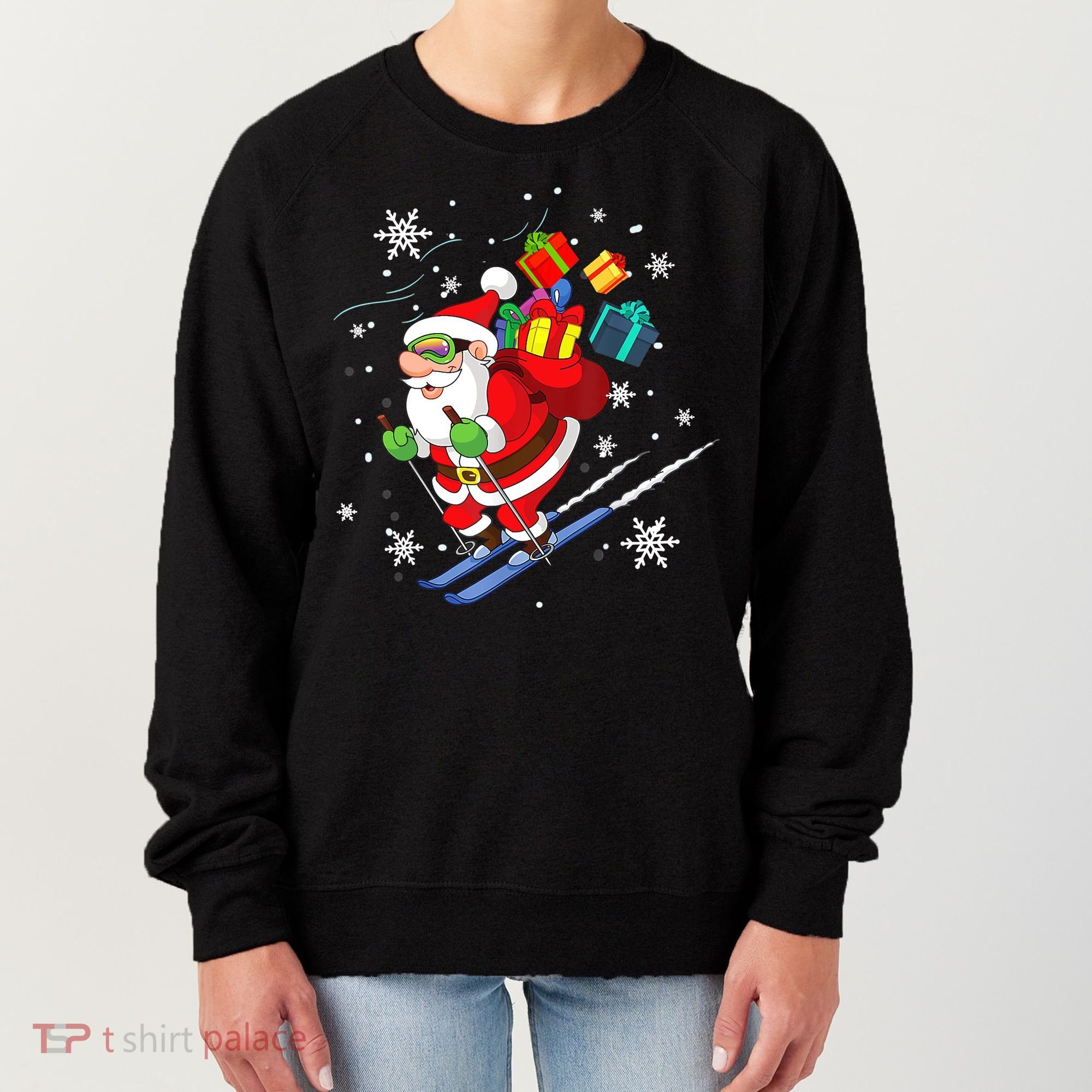 Santa Claus Skiing Christmas Merry Xmas Ski Sport Lovers Women's Sweatshirt