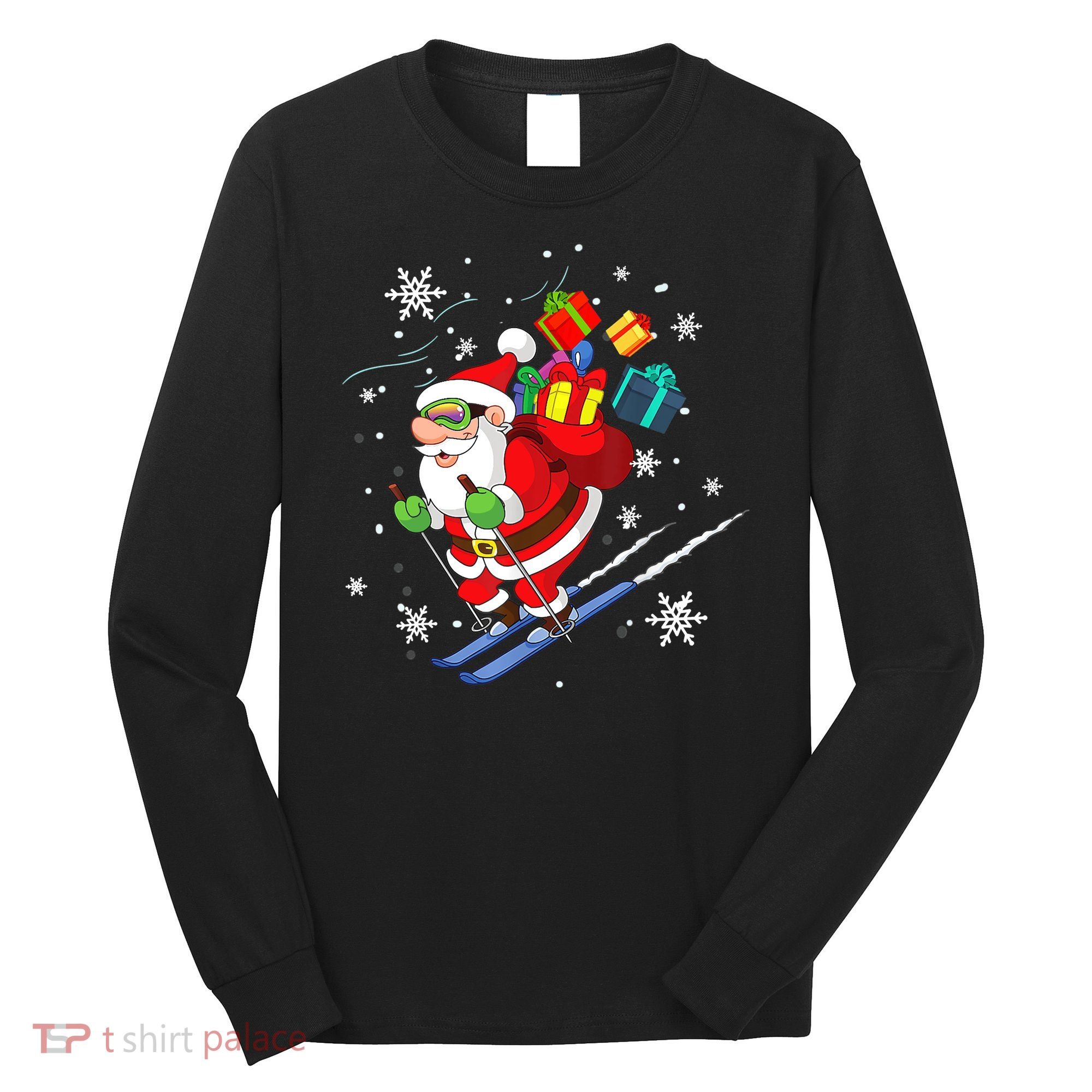 Santa Claus Skiing Christmas Merry Xmas Ski Sport Lovers Long Sleeve Shirt