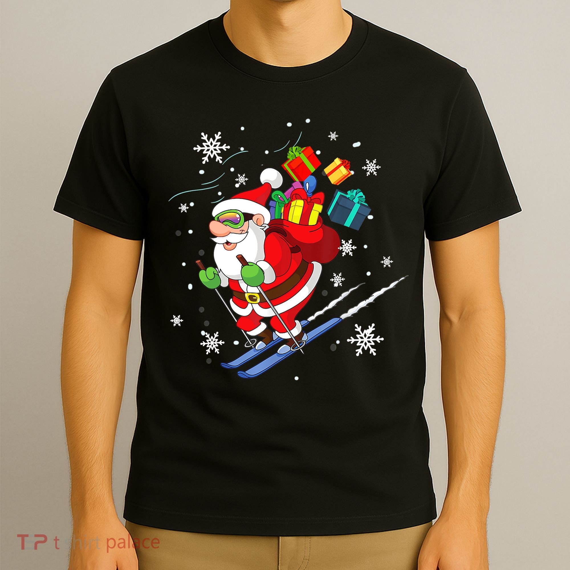 Santa Claus Skiing Christmas Merry Xmas Ski Sport Lovers T-Shirt