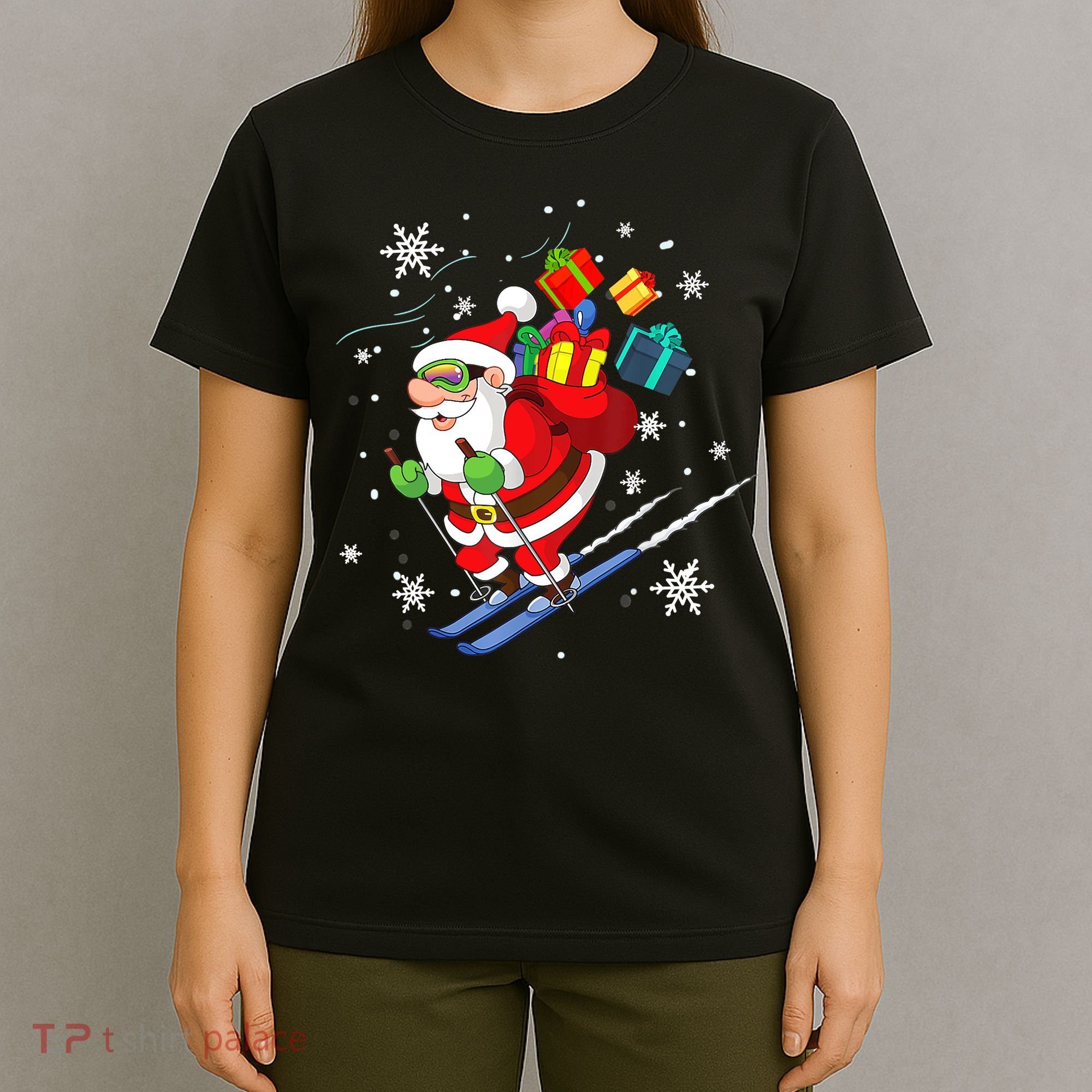 Santa Claus Skiing Christmas Merry Xmas Ski Sport Lovers T-Shirt
