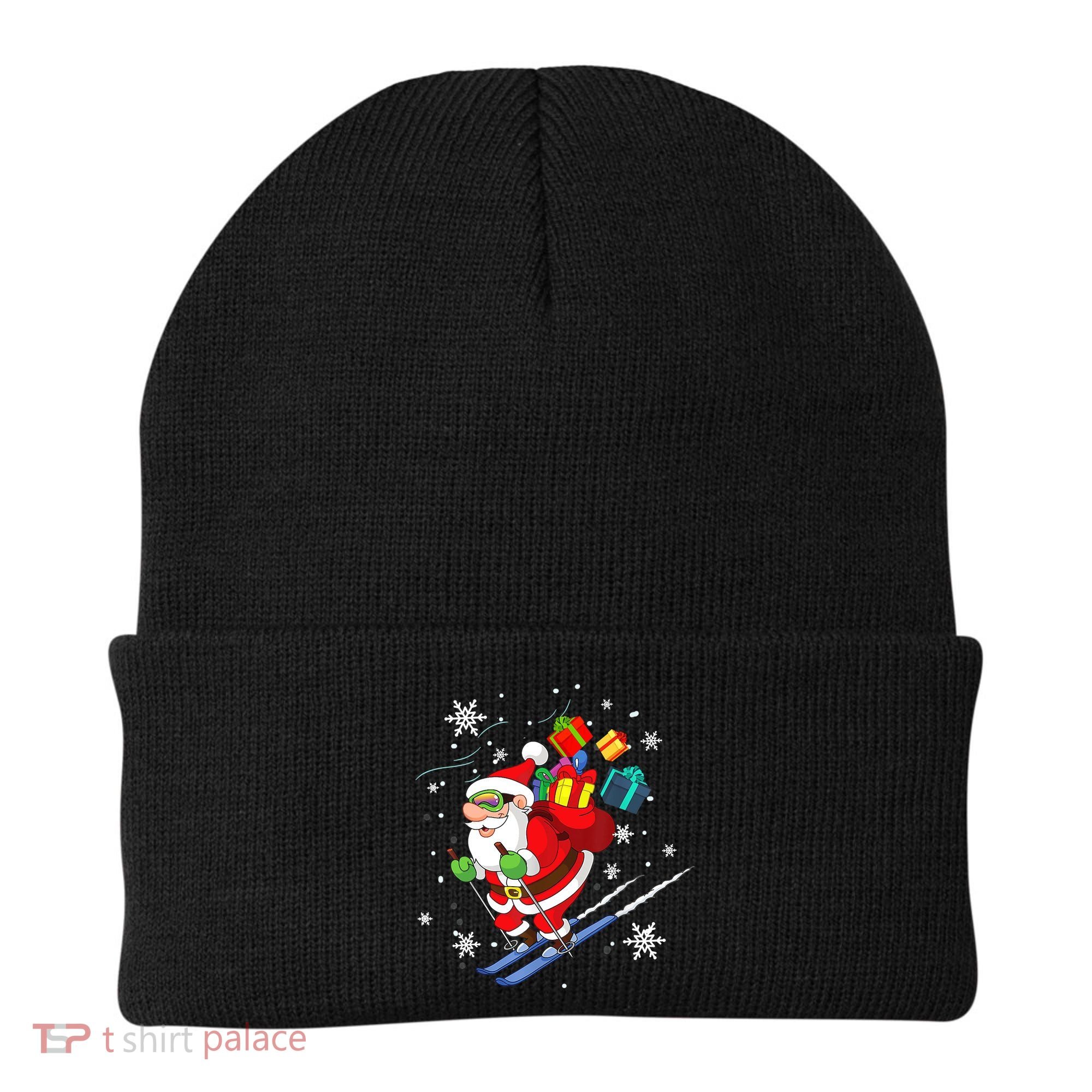 Santa Claus Skiing Christmas Merry Xmas Ski Sport Lovers Beanie