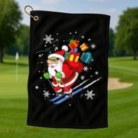 Santa Claus Skiing Christmas Merry Xmas Ski Sport Lovers Golf Towel thumb 1