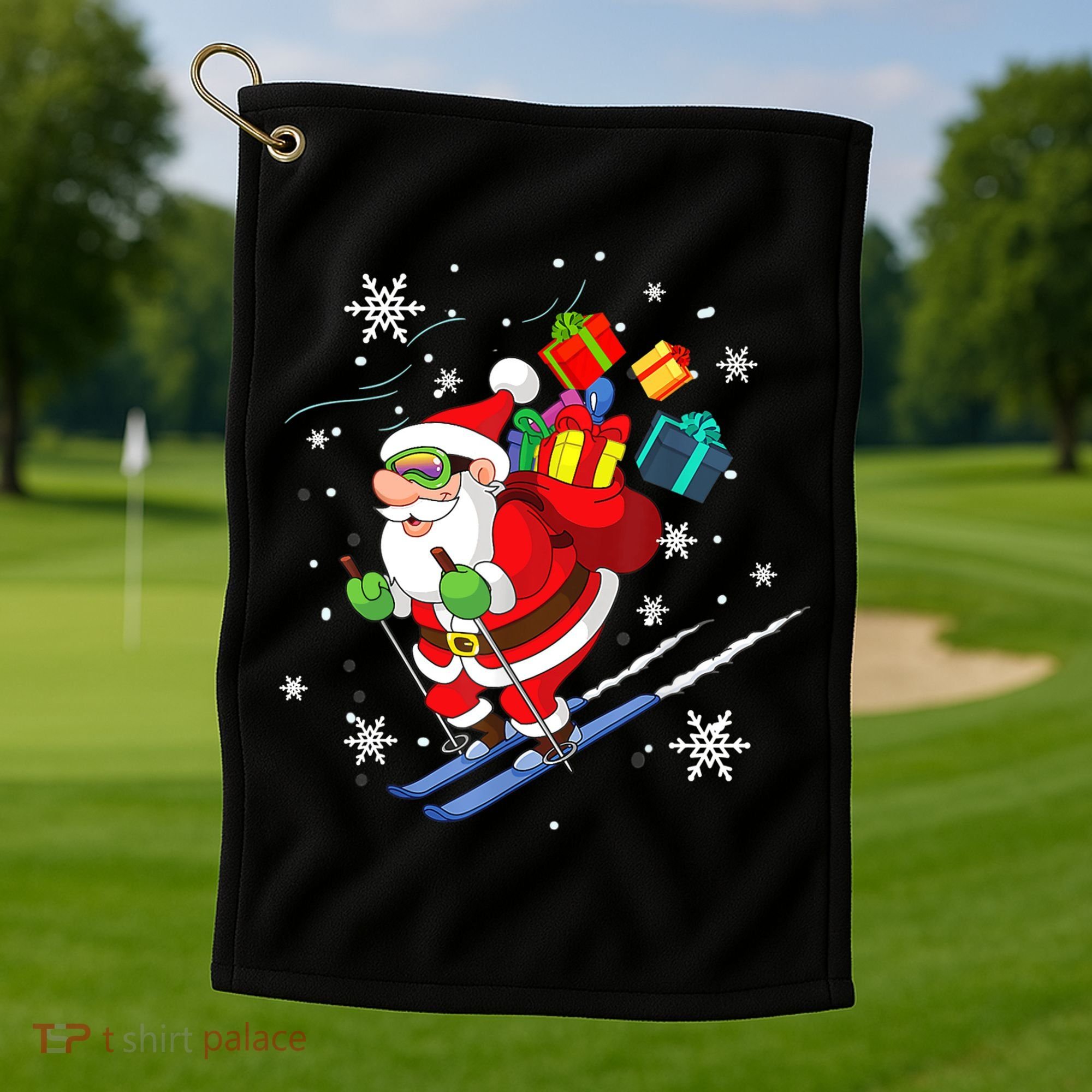 Santa Claus Skiing Christmas Merry Xmas Ski Sport Lovers Golf Towel