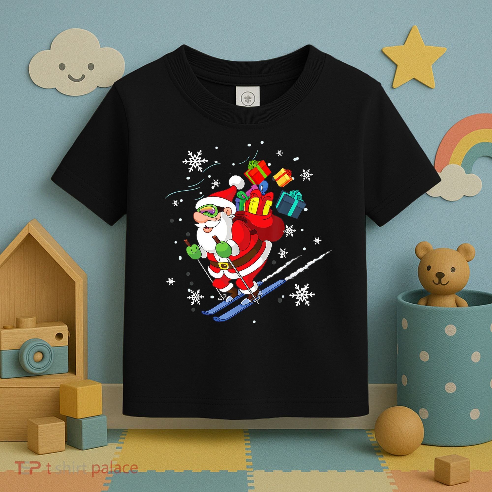 Santa Claus Skiing Christmas Merry Xmas Ski Sport Lovers Toddler T-Shirt
