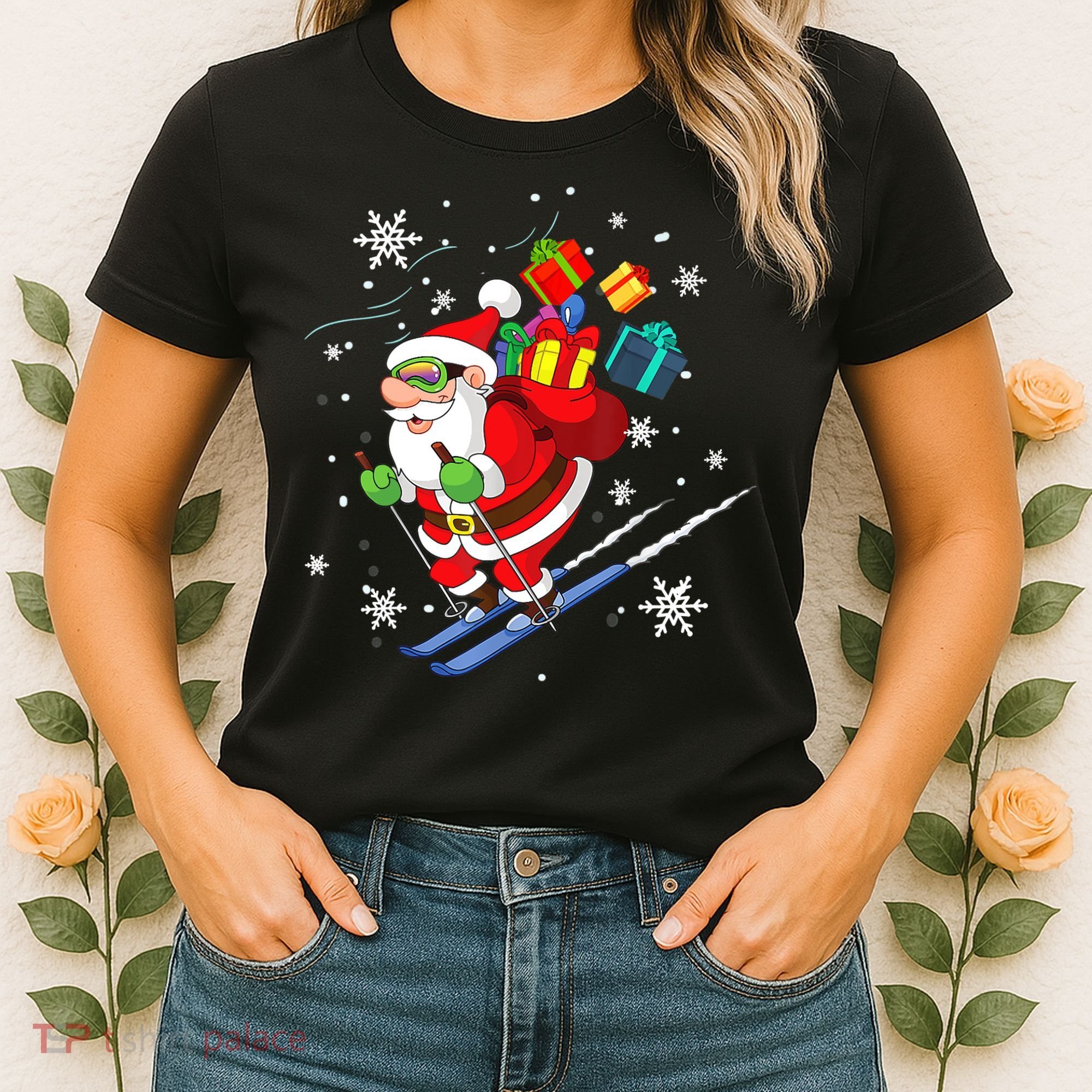 Santa Claus Skiing Christmas Merry Xmas Ski Sport Lovers Women's T-Shirt