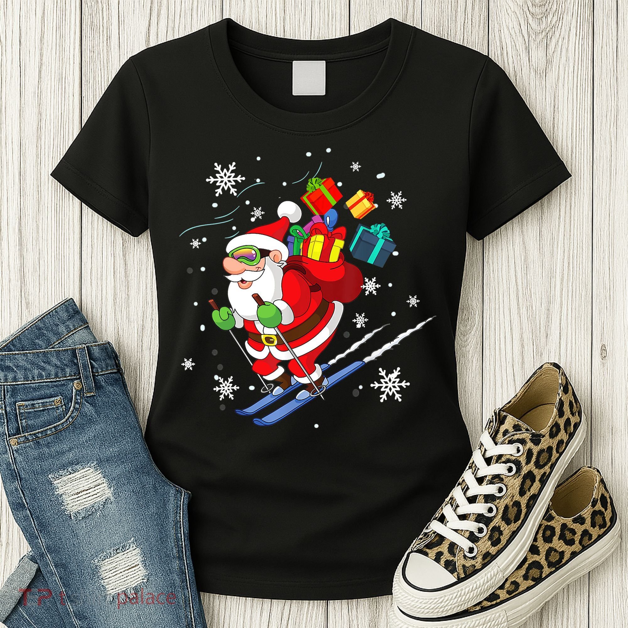 Santa Claus Skiing Christmas Merry Xmas Ski Sport Lovers Women's T-Shirt