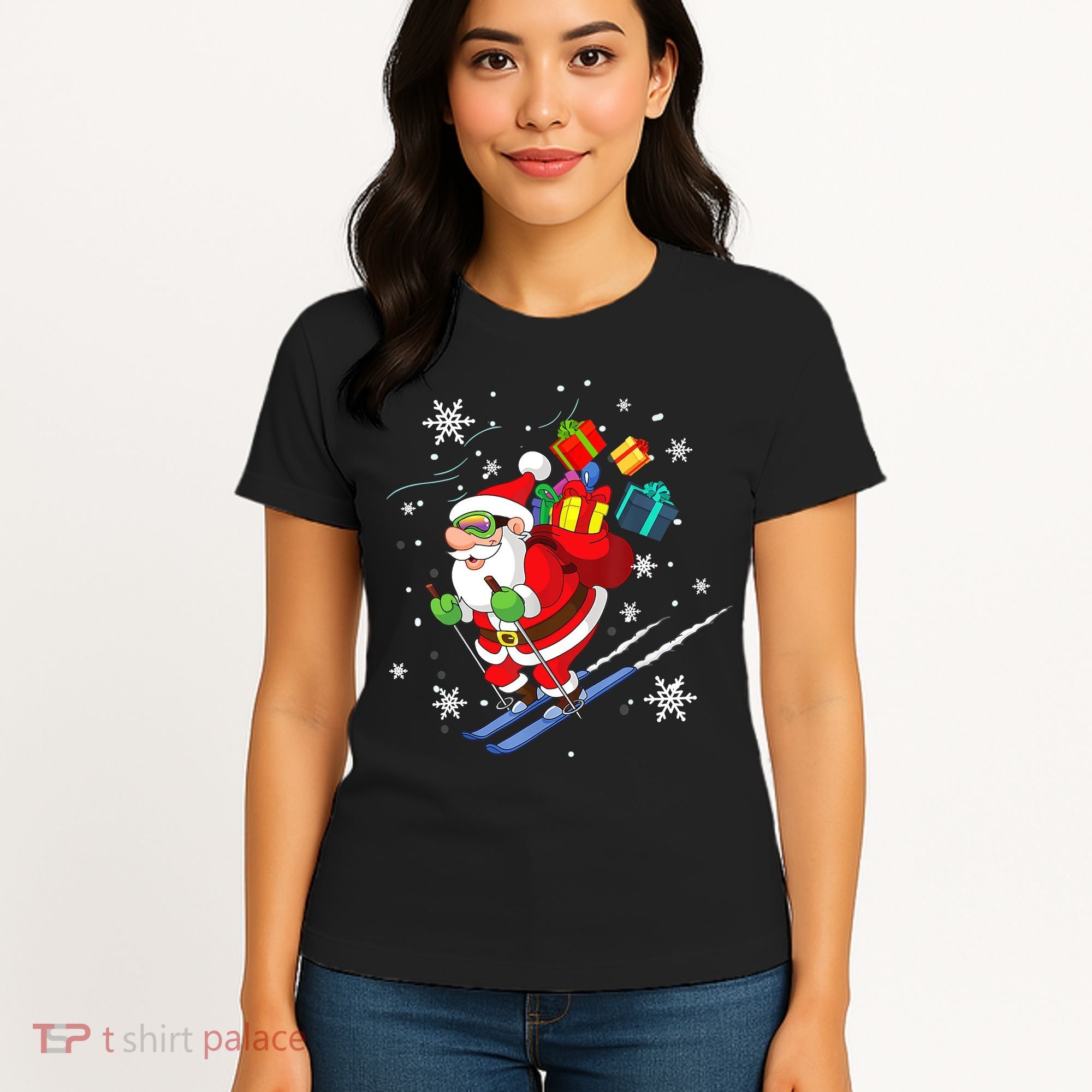 Santa Claus Skiing Christmas Merry Xmas Ski Sport Lovers Women's T-Shirt