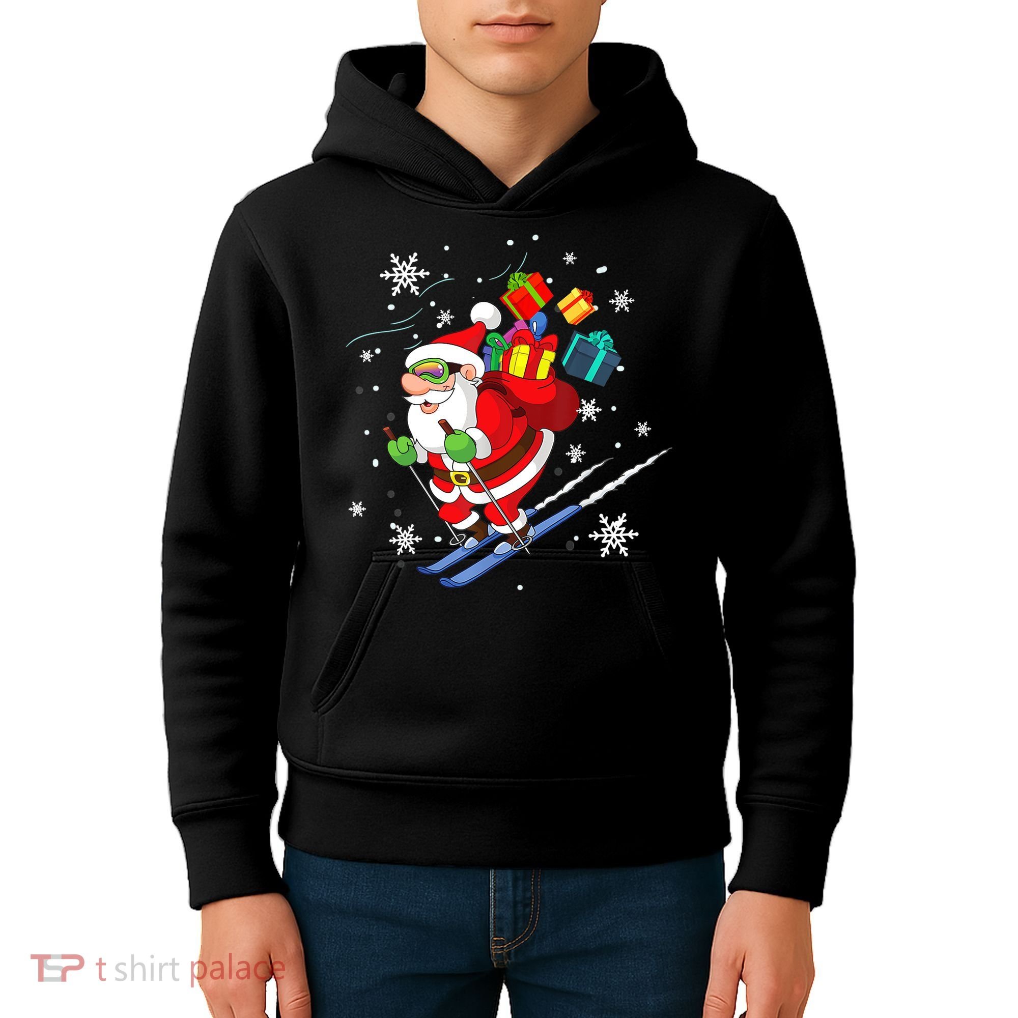 Santa Claus Skiing Christmas Merry Xmas Ski Sport Lovers Kids Hoodie