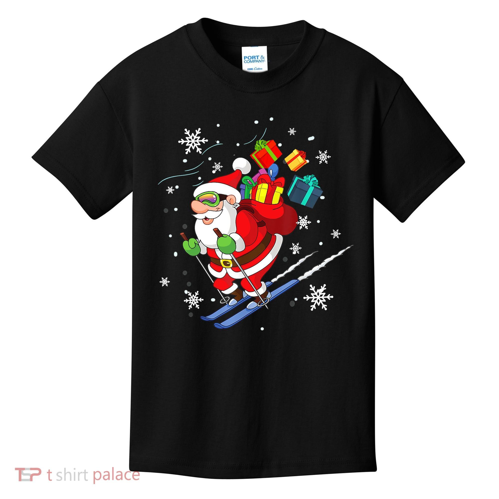 Santa Claus Skiing Christmas Merry Xmas Ski Sport Lovers Kids T-Shirt