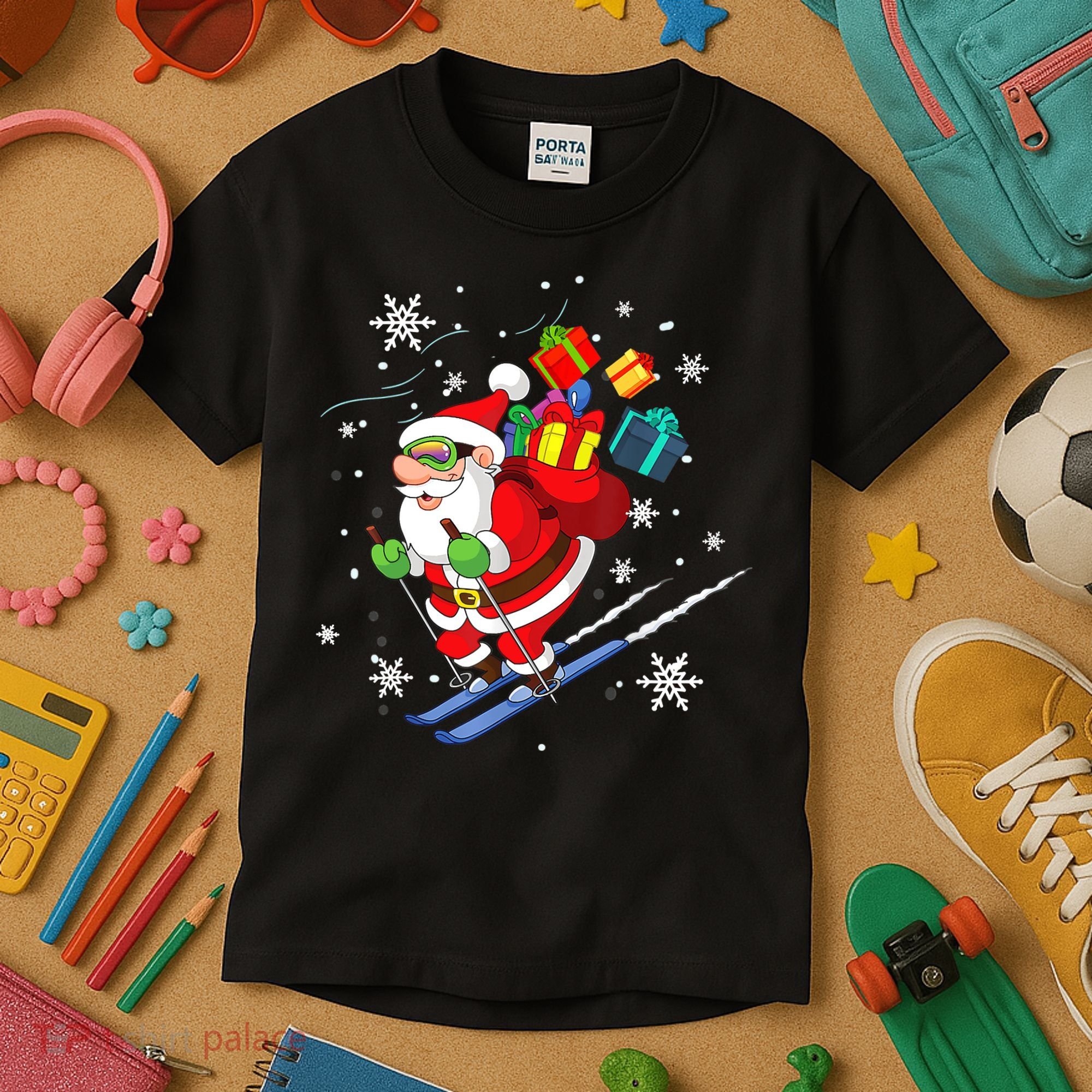 Santa Claus Skiing Christmas Merry Xmas Ski Sport Lovers Kids T-Shirt