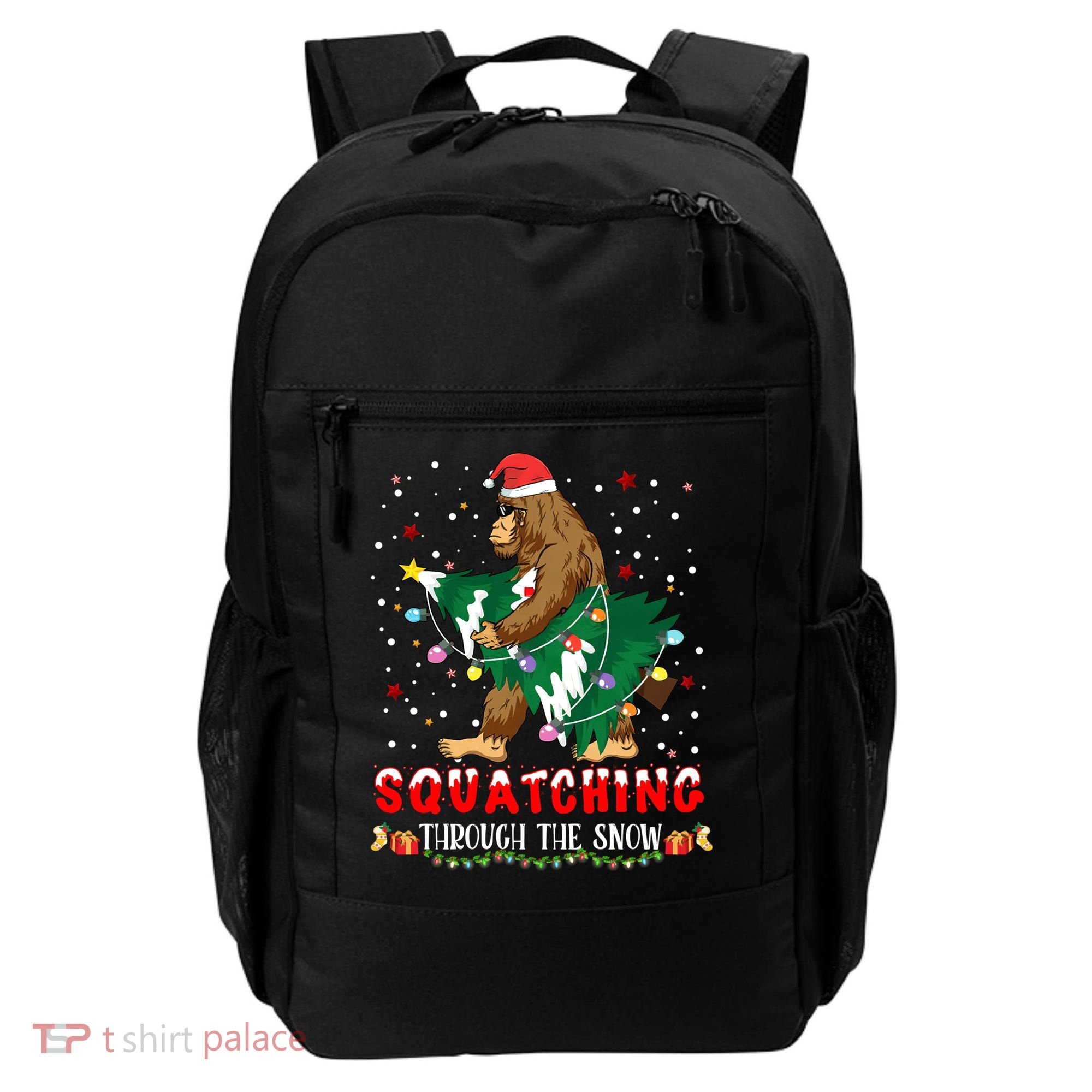Sasquatch Christmas Squatching Bigfoot Santa Xmas Tree Light Backpack