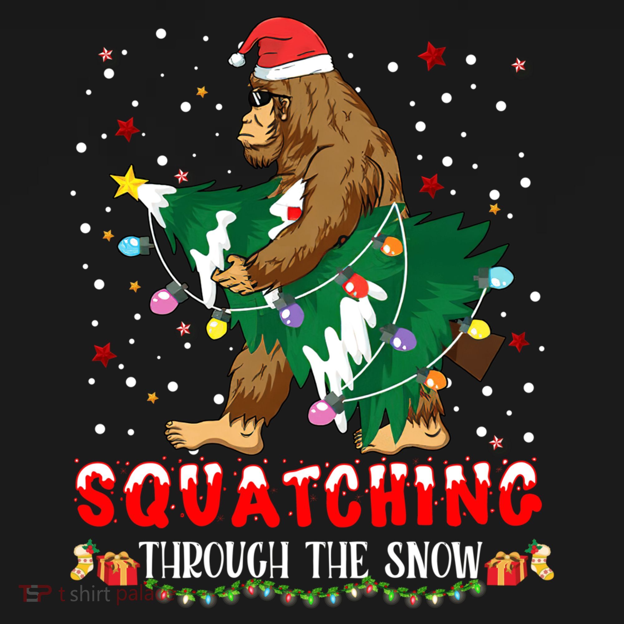 Sasquatch Christmas Squatching Bigfoot Santa Xmas Tree Light Backpack