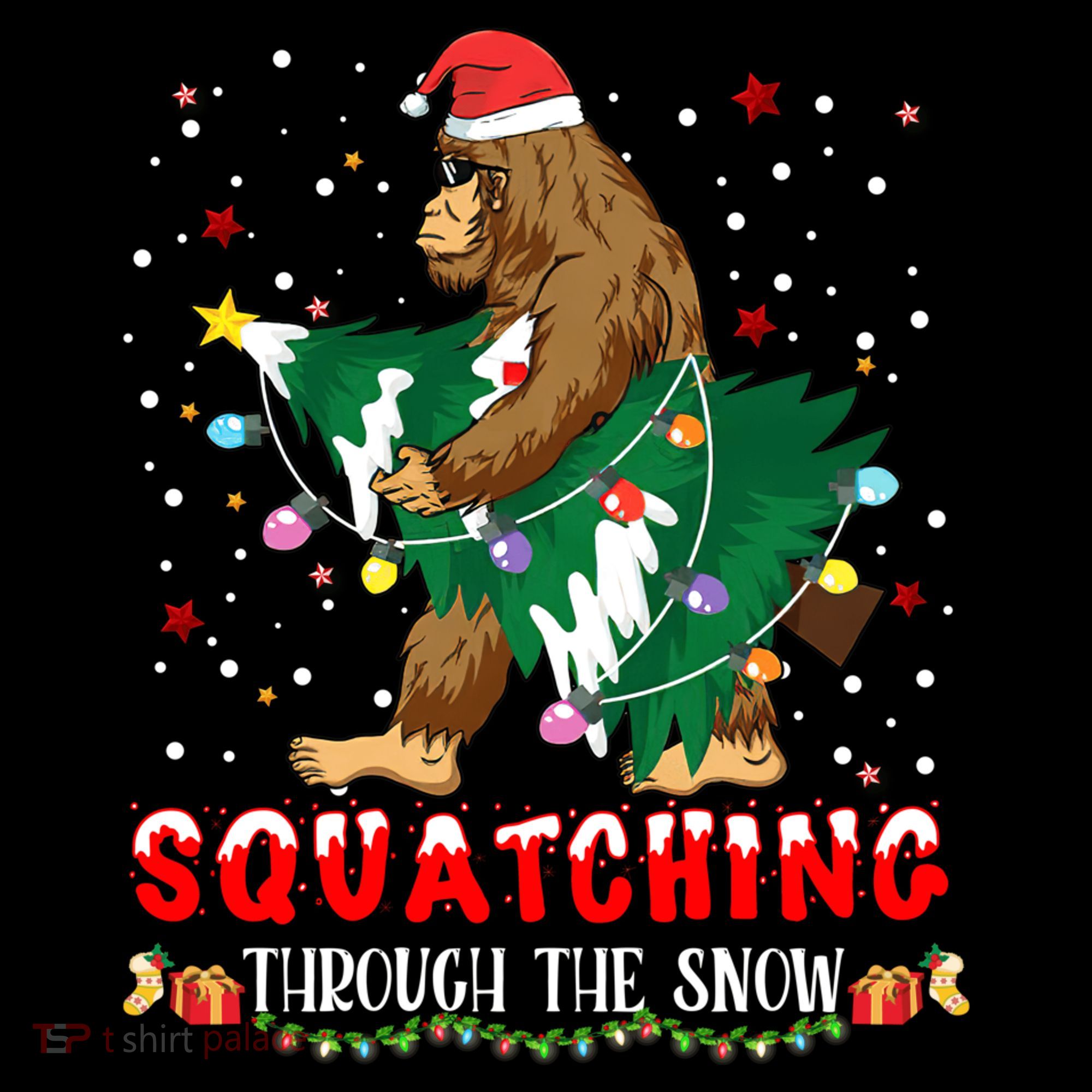 Sasquatch Christmas Squatching Bigfoot Santa Xmas Tree Light Ornament