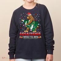 Sasquatch Christmas Squatching Bigfoot Santa Xmas Tree Light Women's Sweatshirt thumb 0