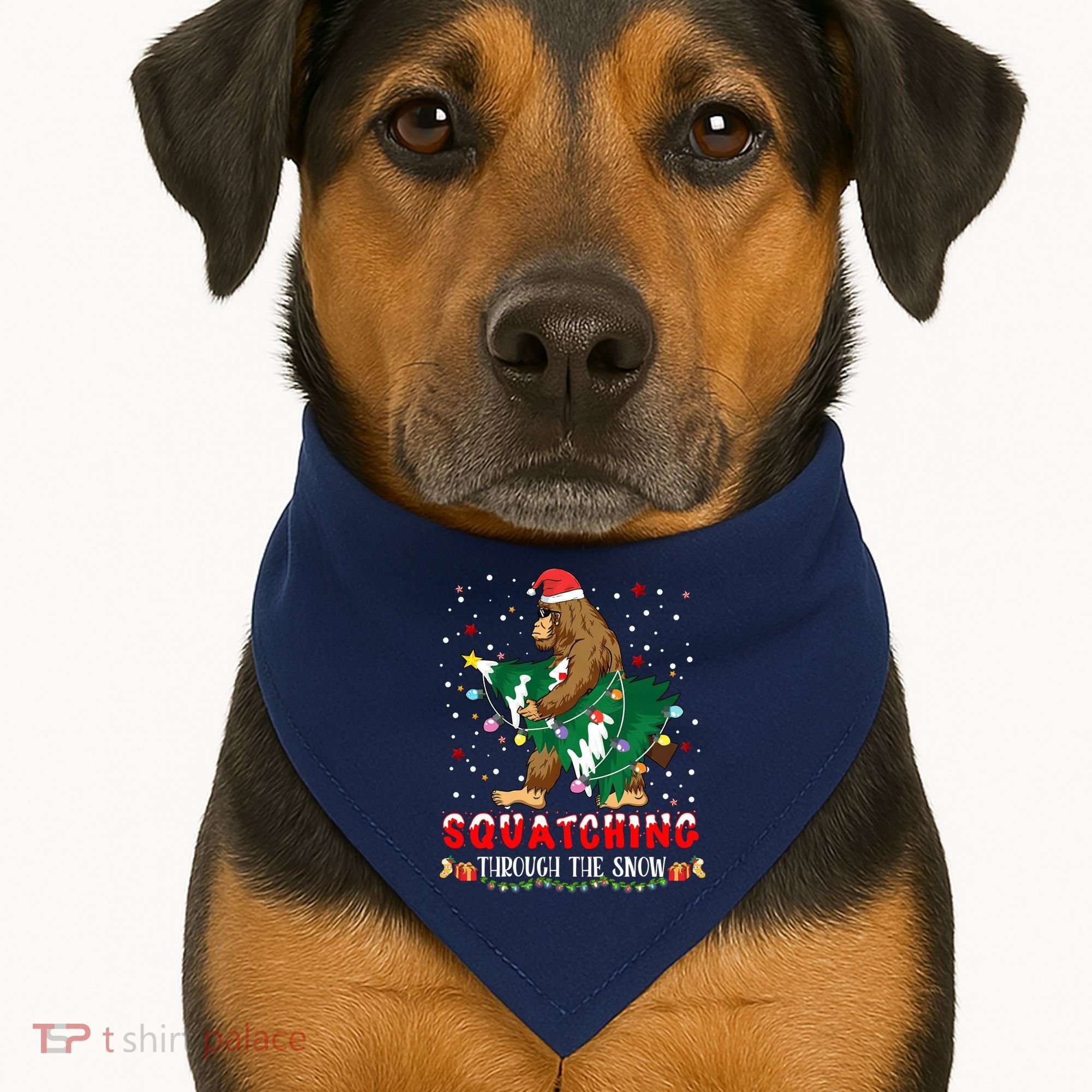 Sasquatch Christmas Squatching Bigfoot Santa Xmas Tree Light USA-Made Doggie Bandana