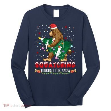 Sasquatch Christmas Squatching Bigfoot Santa Xmas Tree Light Long Sleeve Shirt