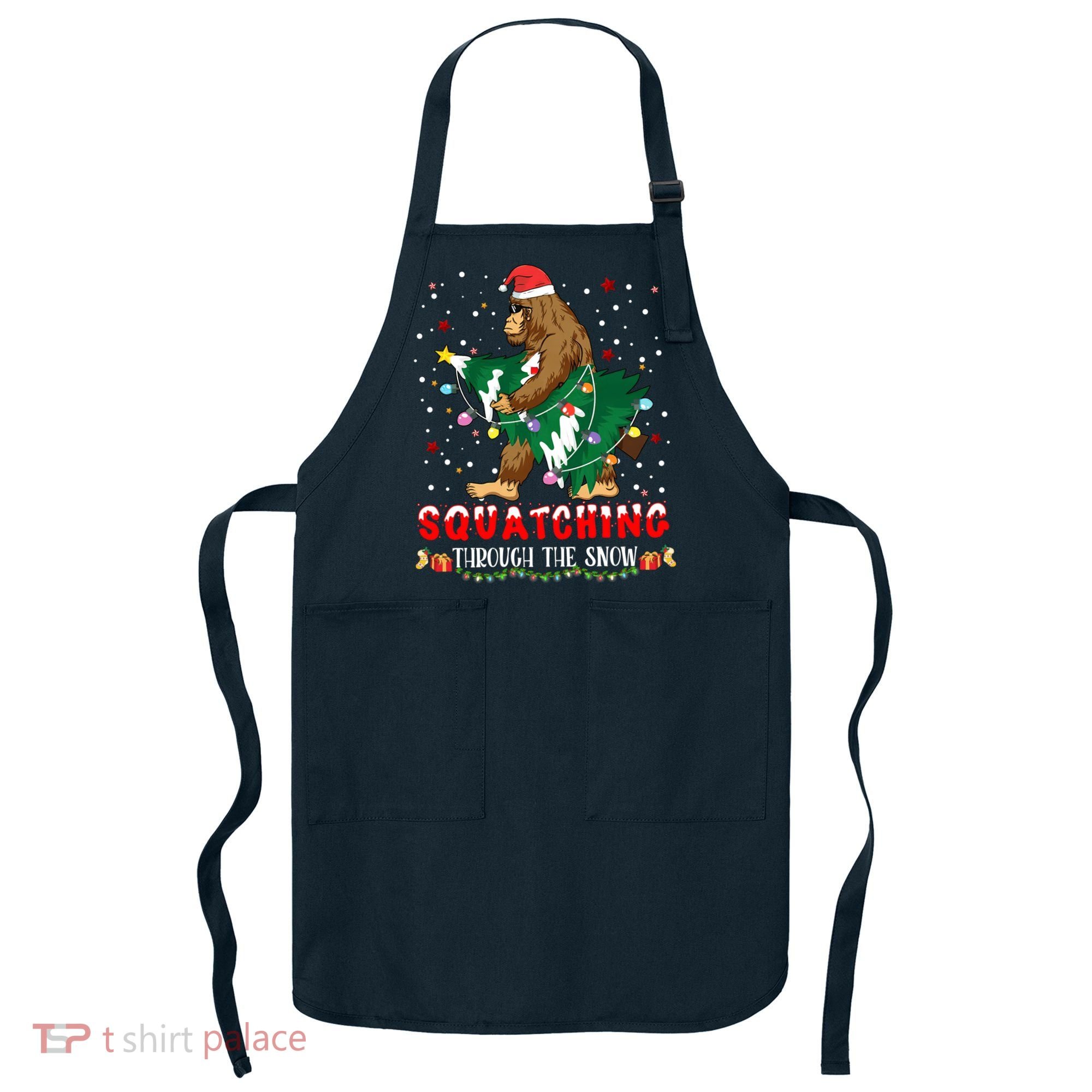 Sasquatch Christmas Squatching Bigfoot Santa Xmas Tree Light Apron