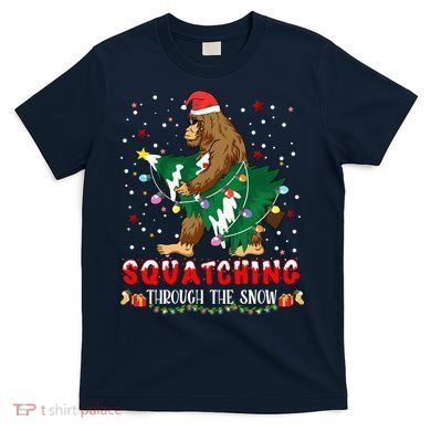 Sasquatch Christmas Squatching Bigfoot Santa Xmas Tree Light T-Shirt