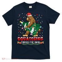 Sasquatch Christmas Squatching Bigfoot Santa Xmas Tree Light T-Shirt thumb 0