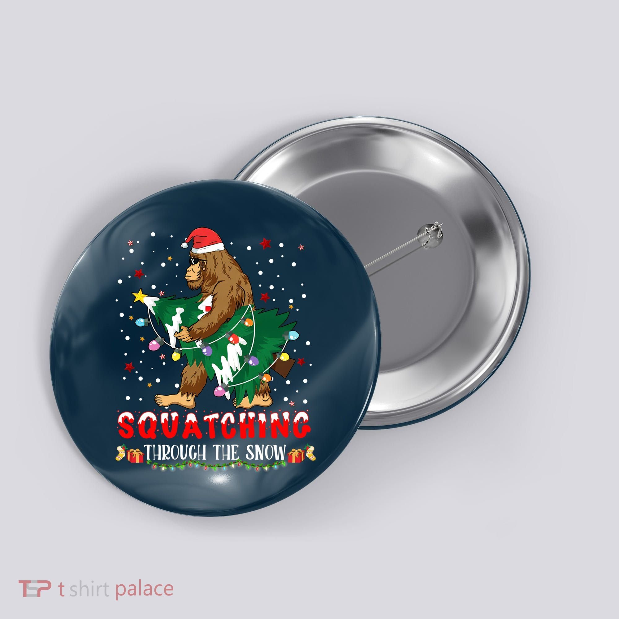 Sasquatch Christmas Squatching Bigfoot Santa Xmas Tree Light Button