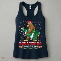 Sasquatch Christmas Squatching Bigfoot Santa Xmas Tree Light Women's Tank Top thumb 3