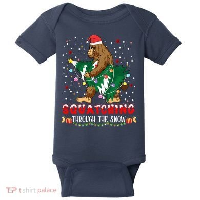 Sasquatch Christmas Squatching Bigfoot Santa Xmas Tree Light Baby Bodysuit